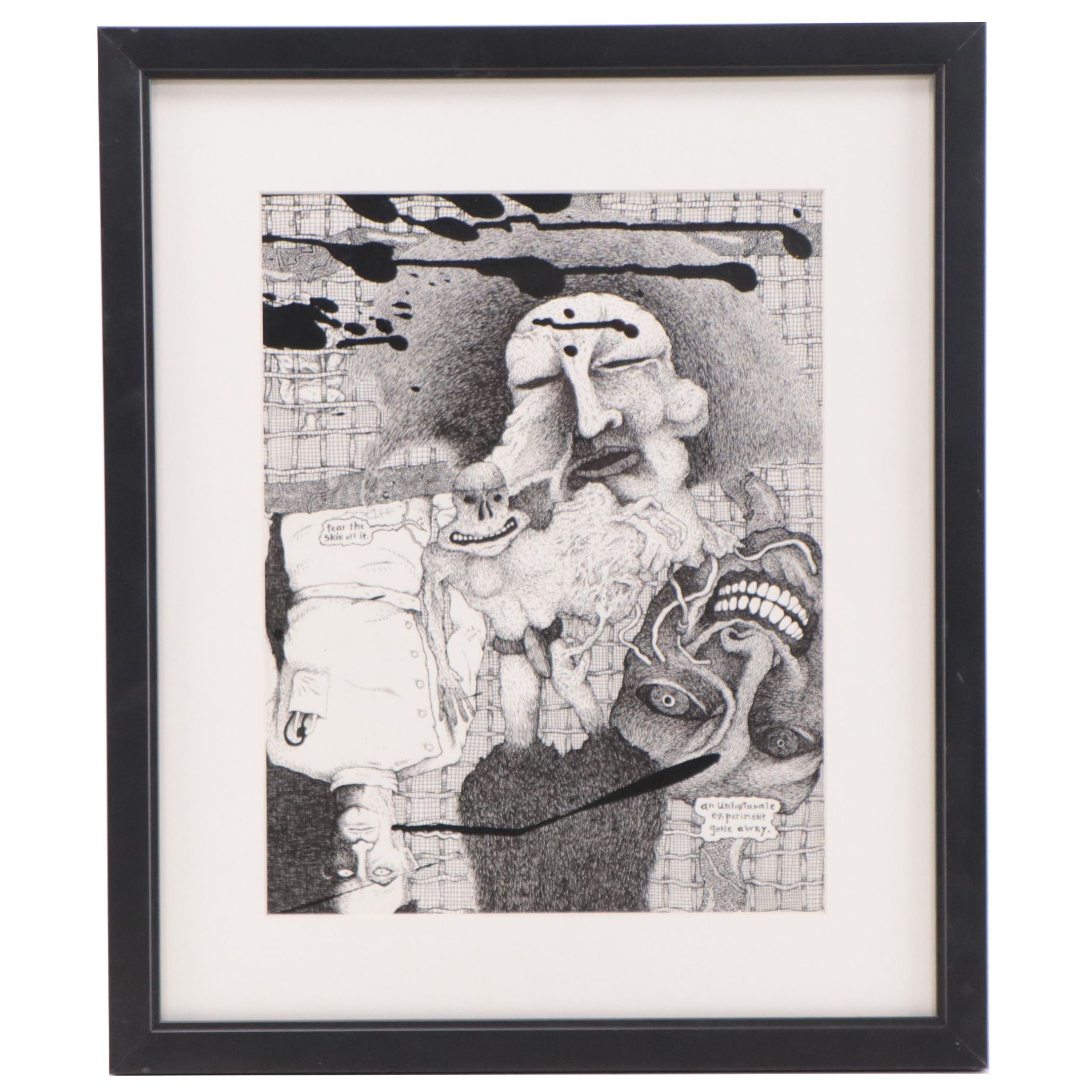 Surreal Pen and Ink Drawing "An Unfortunate Experiment Gone Awry"