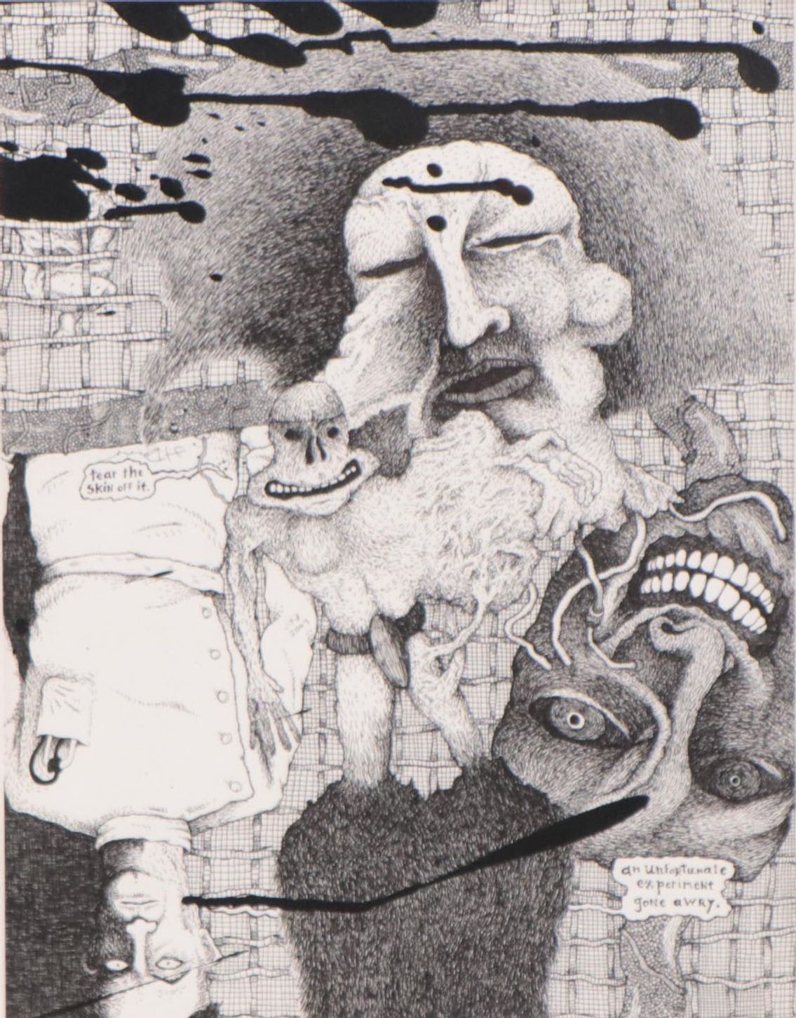 Surreal Pen and Ink Drawing "An Unfortunate Experiment Gone Awry"