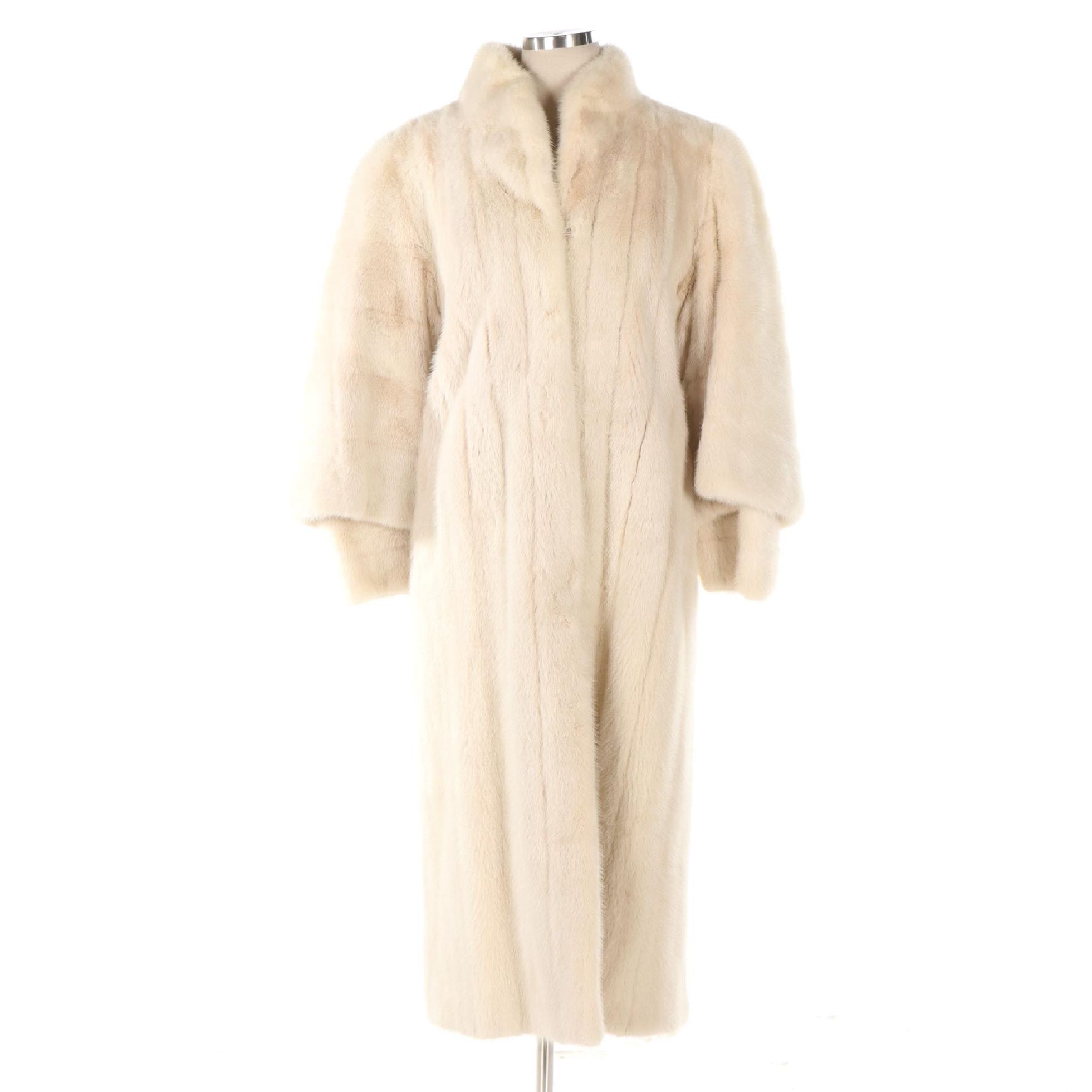 Off-White Mink Fur Coat with Flared Double Sleeves by Flemington Furs
