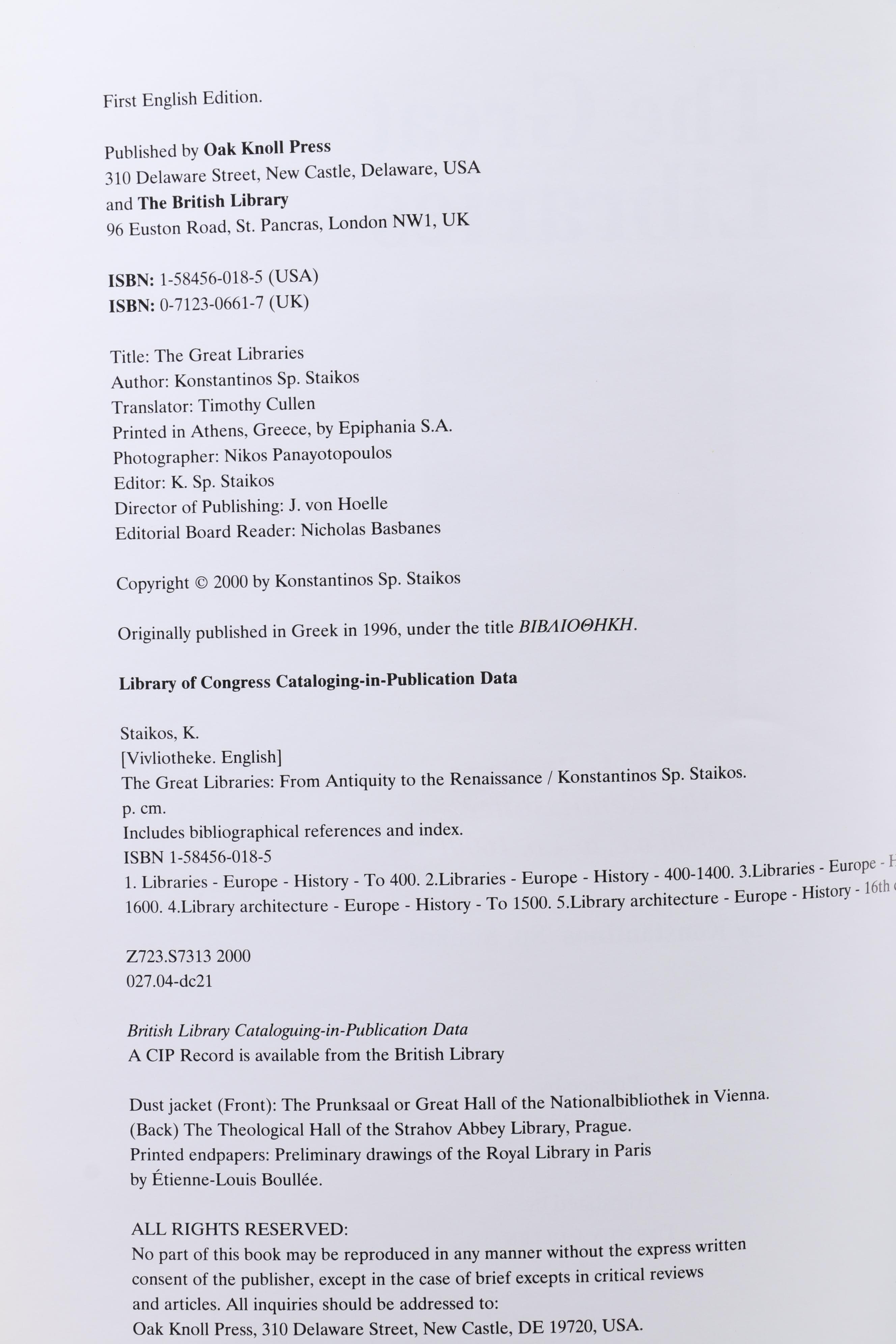 "The Great Libraries" by Konstantinos Staikos and "Libraries" by Candida Höfer