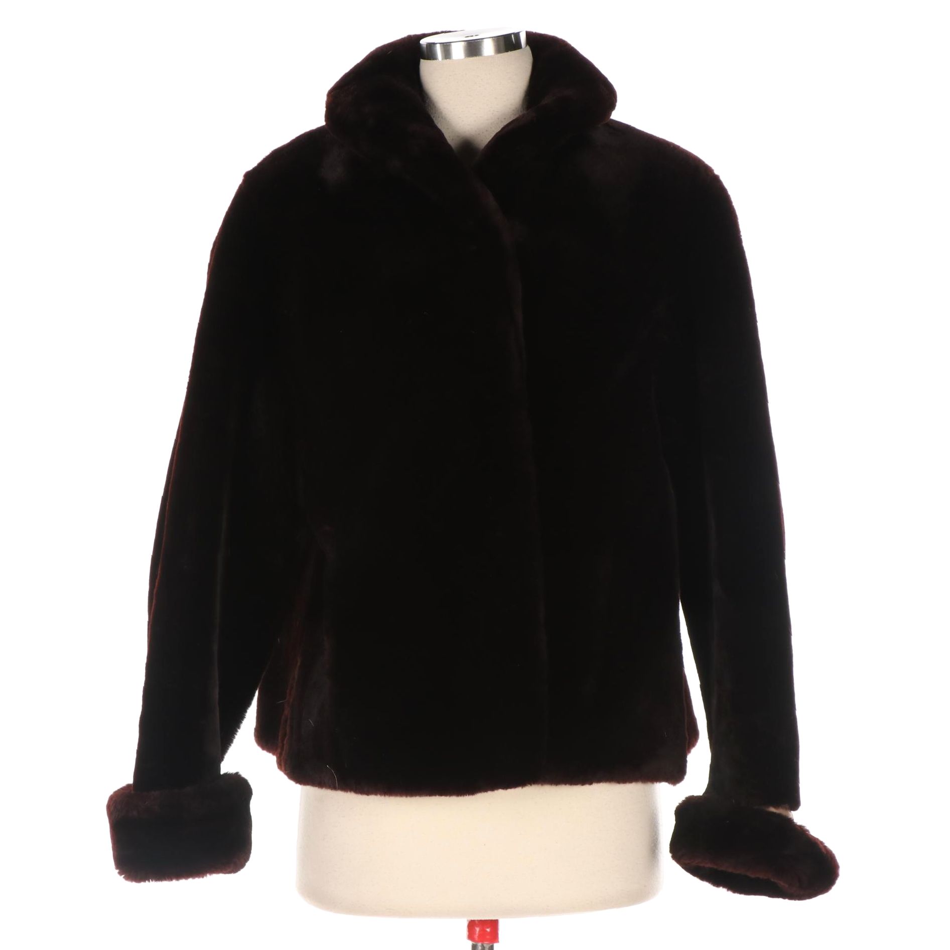 Mahogany Dyed Mouton Fur Jacket with Turned-Back Cuffs