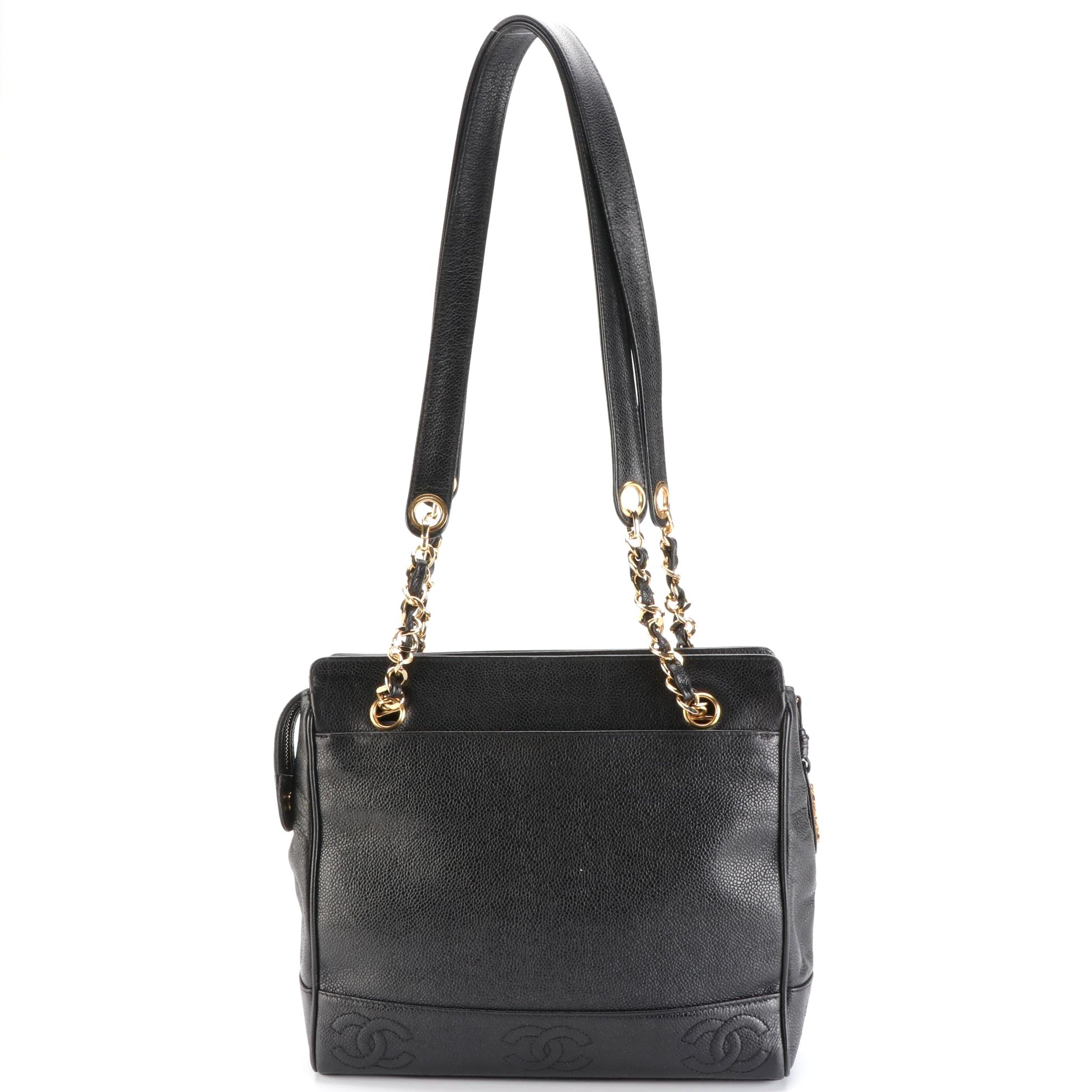 Chanel Triple CC Medium Shoulder Bag in Black Caviar Leather