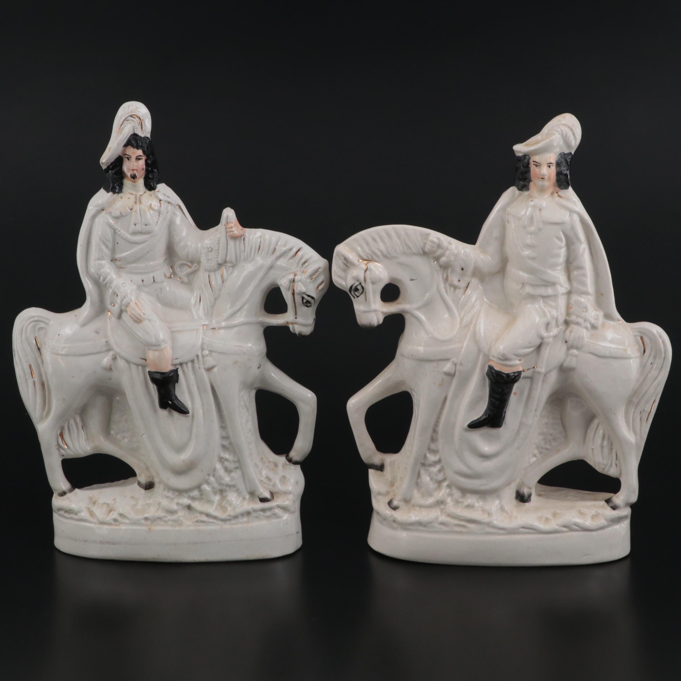 Staffordshire Stag Hunter Flat Back Figurines, Mid to Late 19th Century