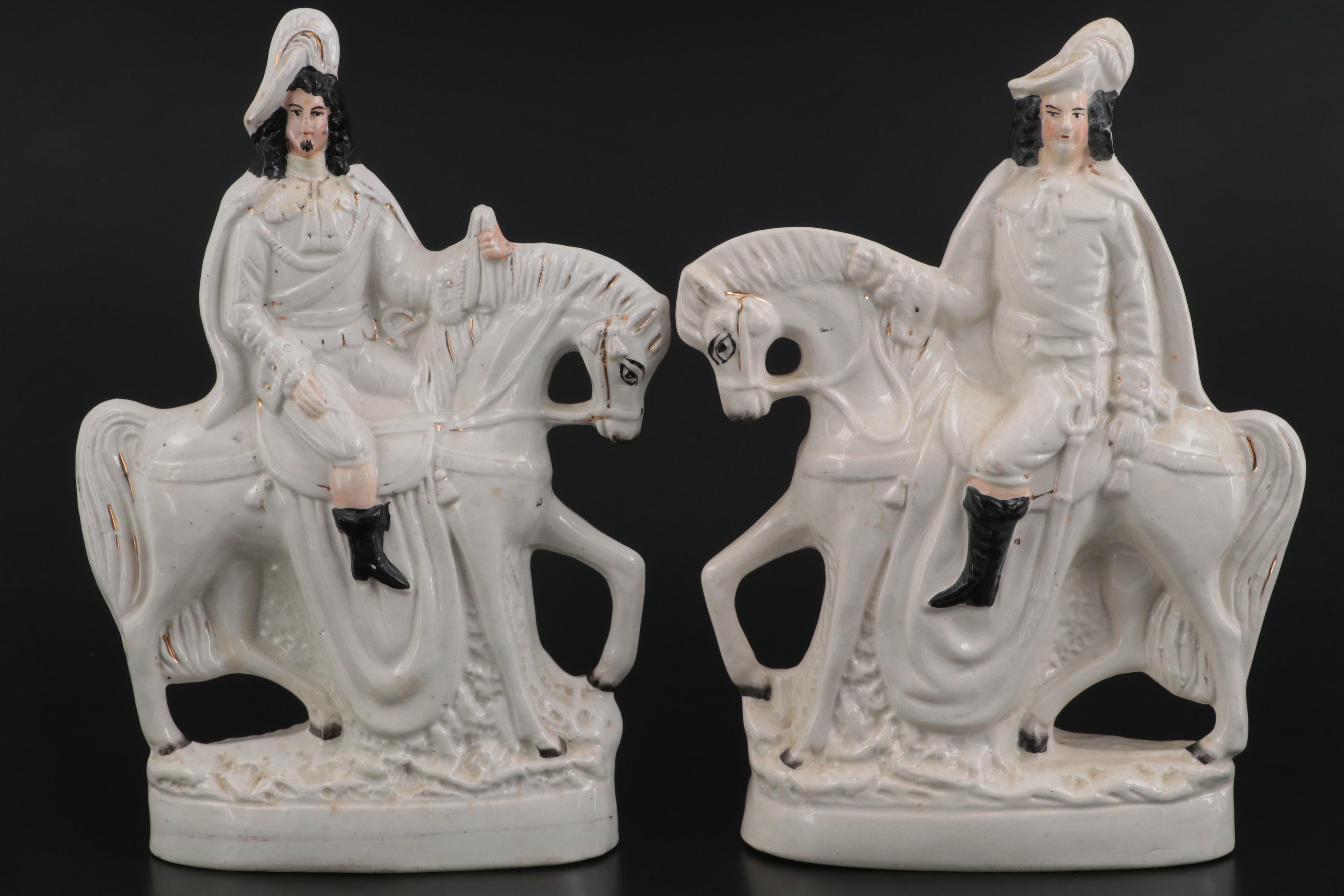 Staffordshire Stag Hunter Flat Back Figurines, Mid to Late 19th Century