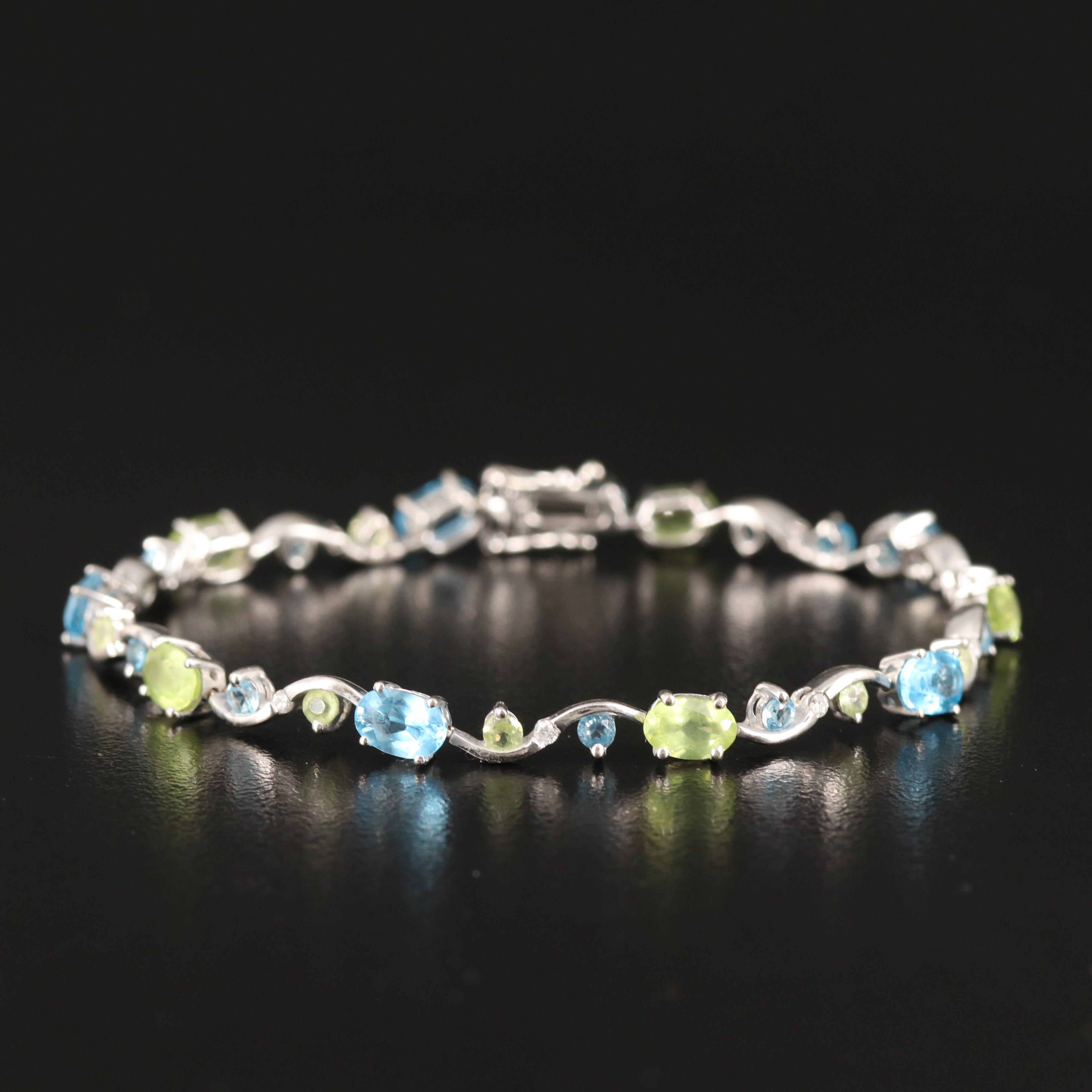 14K Peridot, Topaz and Diamond Fancy Link Bracelet
