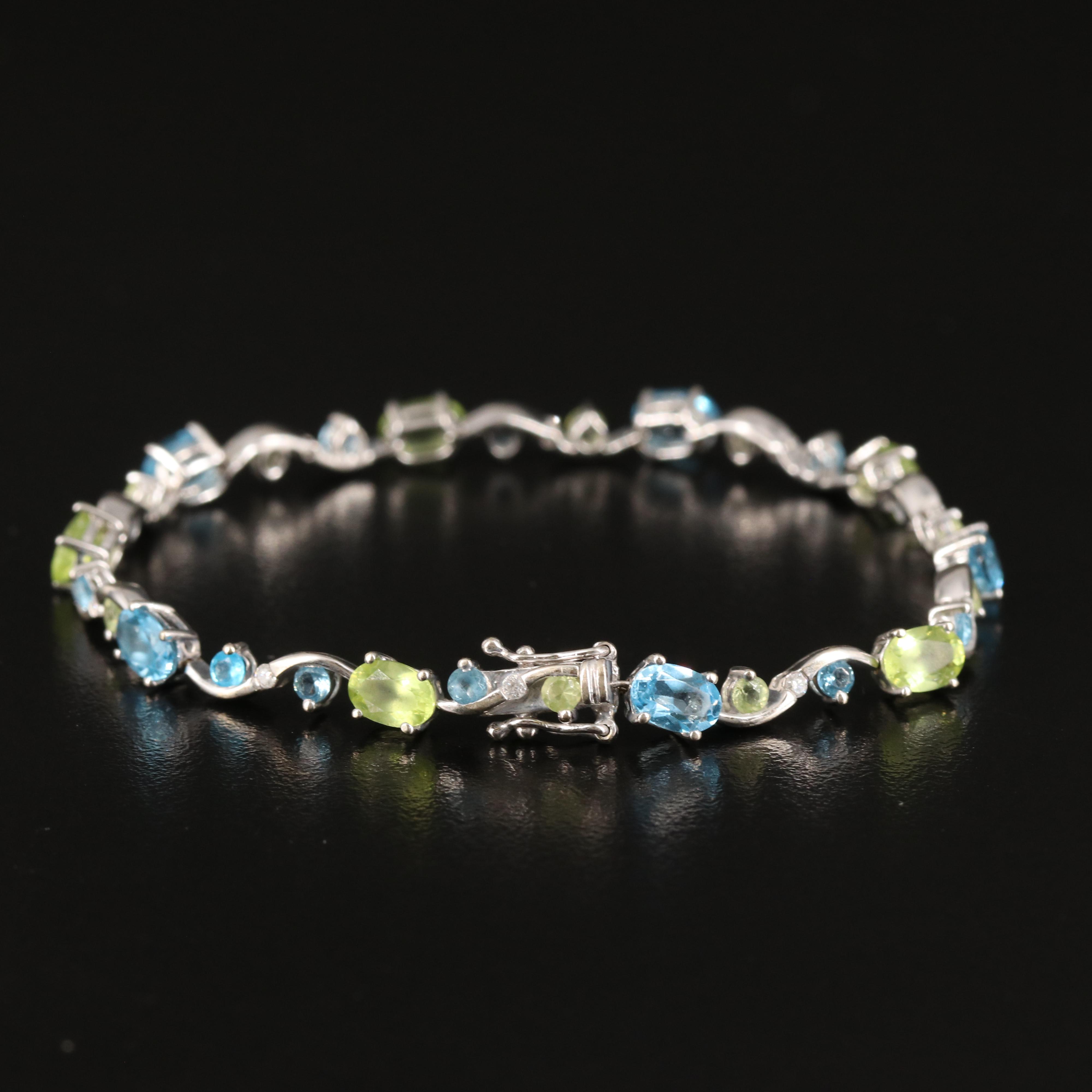 14K Peridot, Topaz and Diamond Fancy Link Bracelet