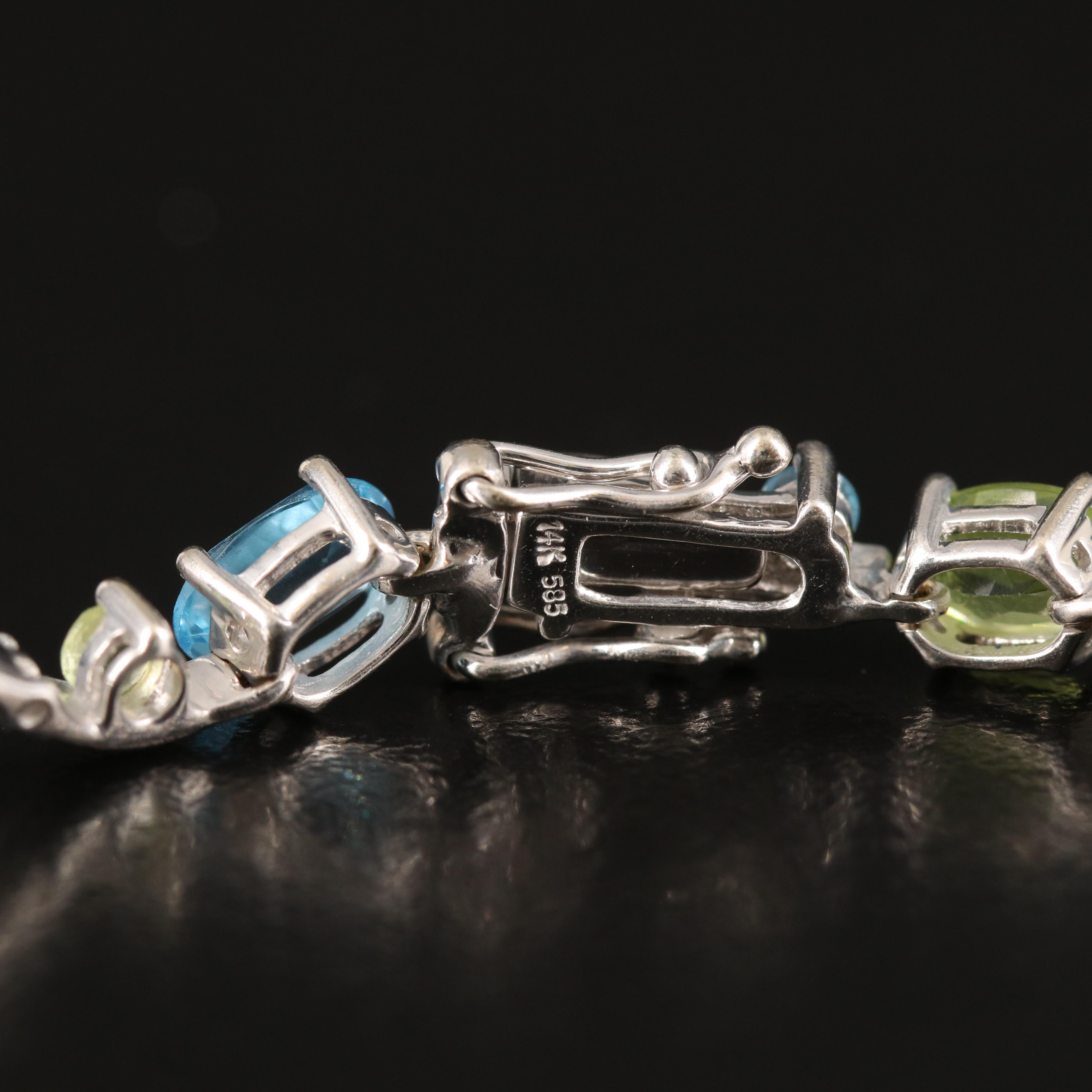 14K Peridot, Topaz and Diamond Fancy Link Bracelet