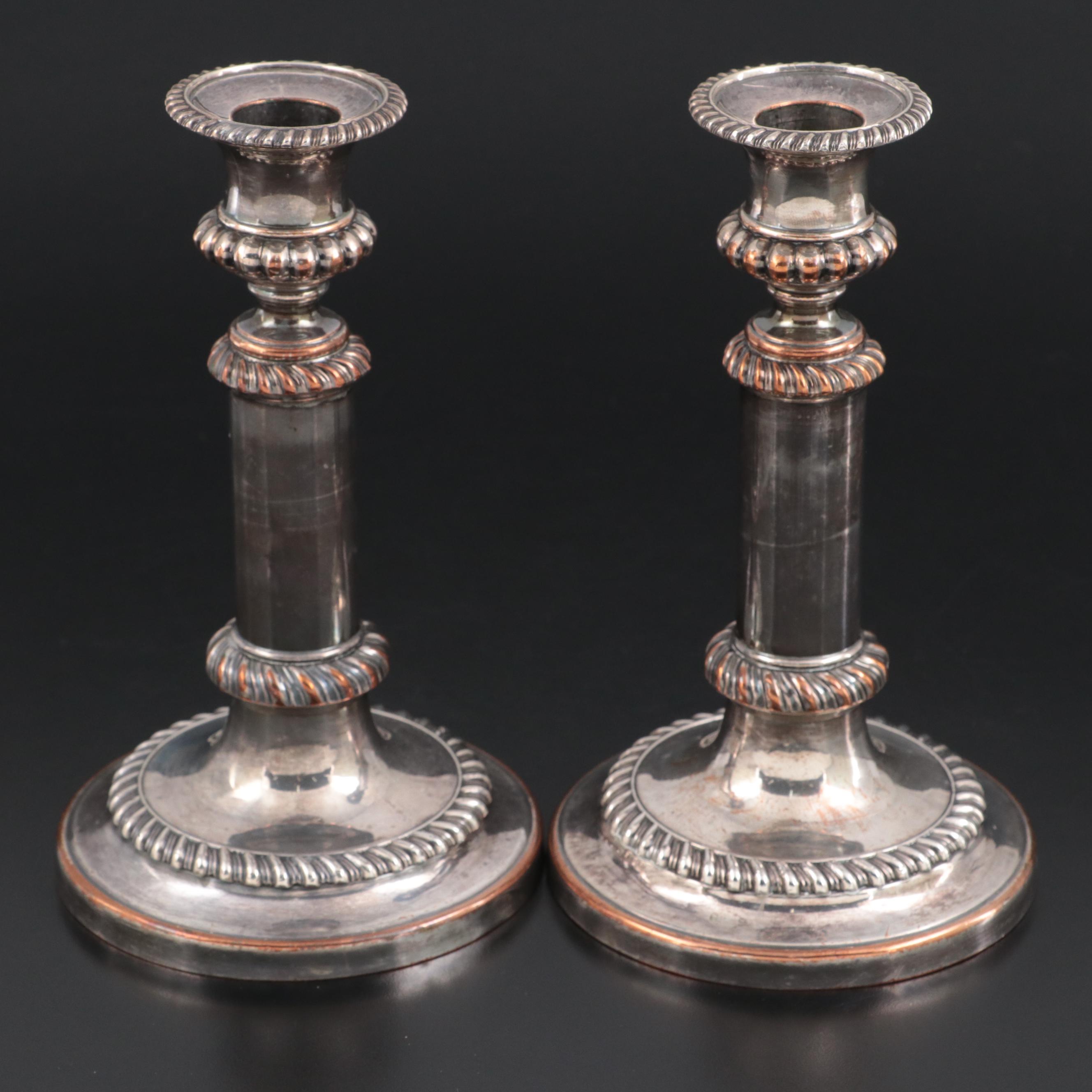 Pair of Old Sheffield Plate Telescopic Candlesticks, 19th Century