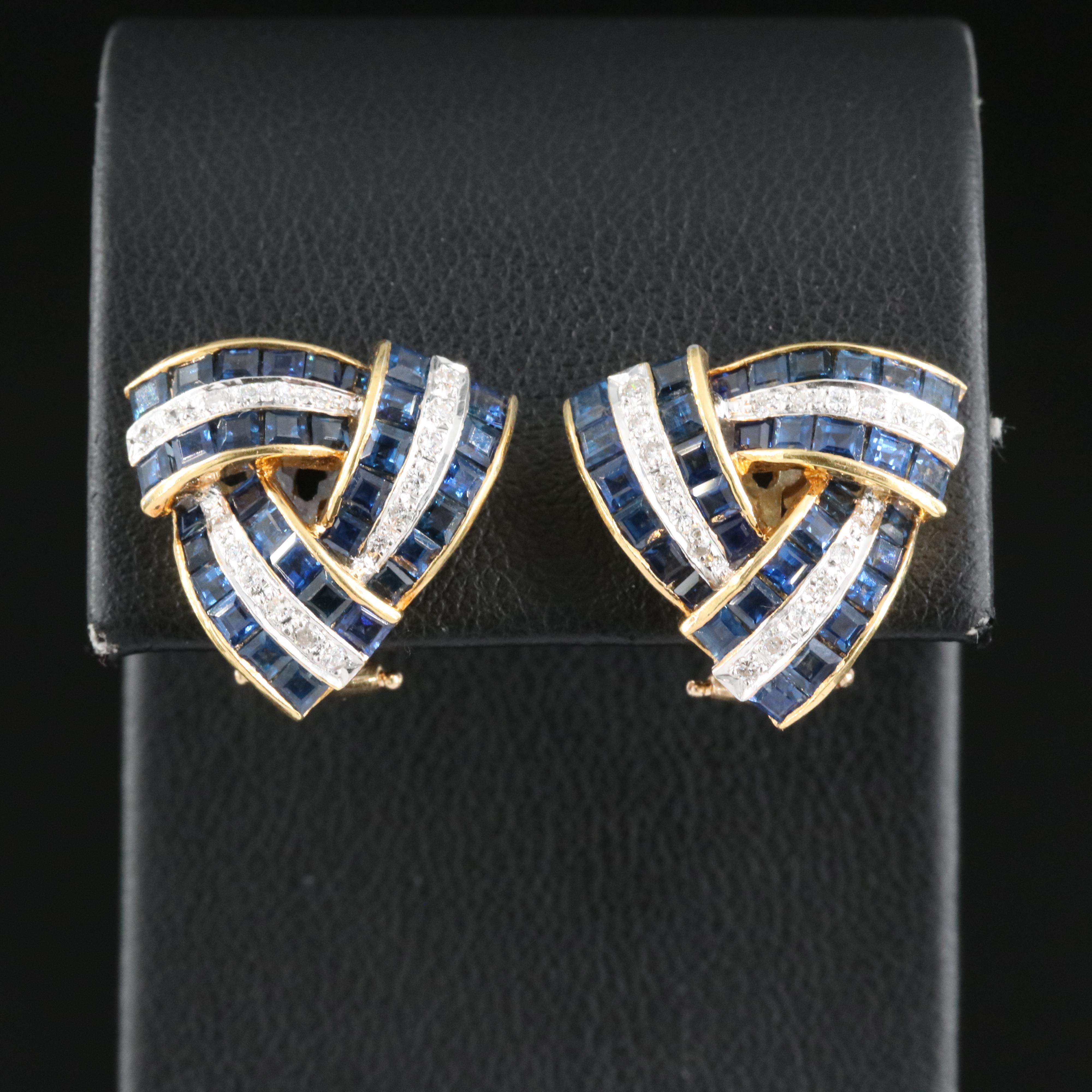 14K Sapphire and Diamond Triangle Knot Earrings