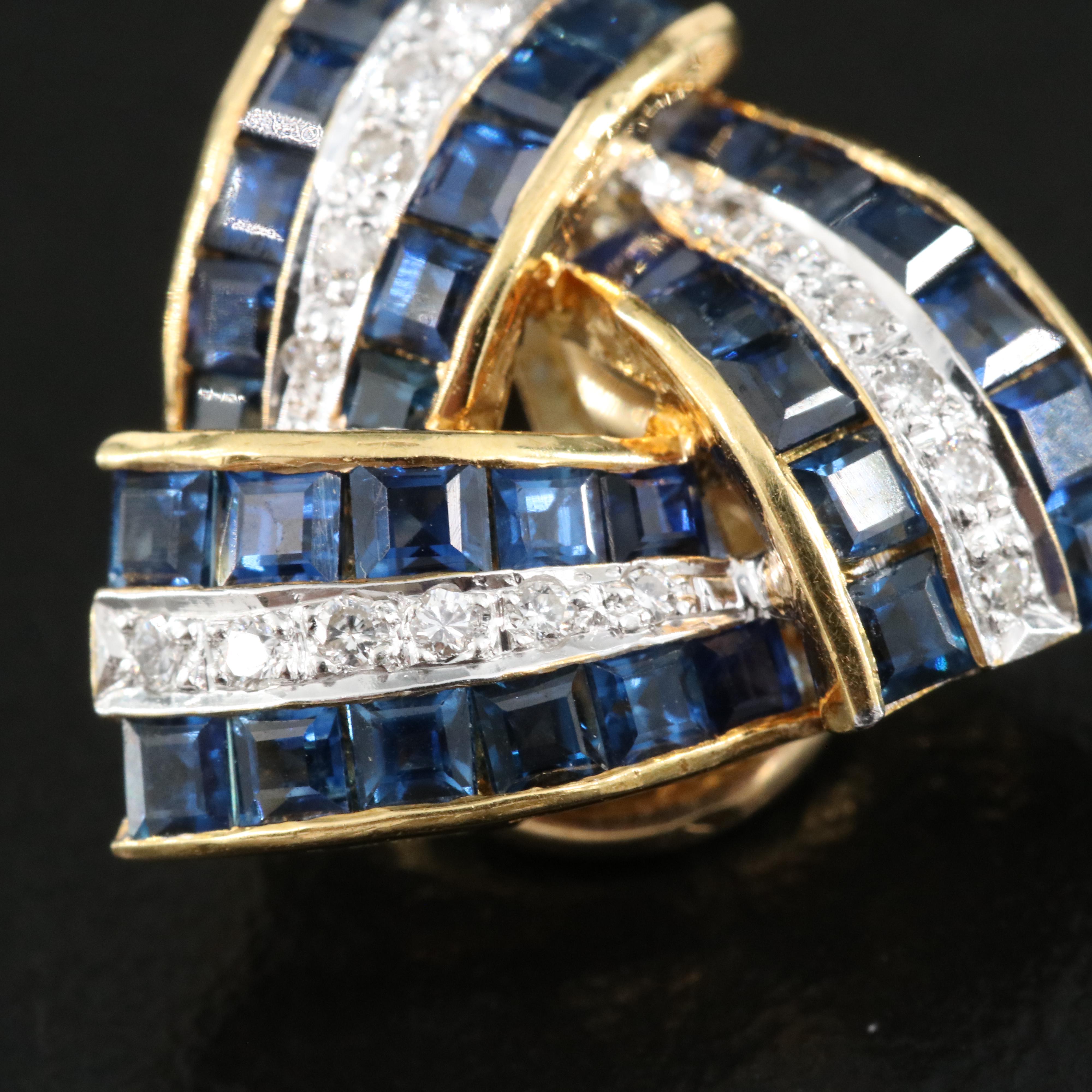 14K Sapphire and Diamond Triangle Knot Earrings