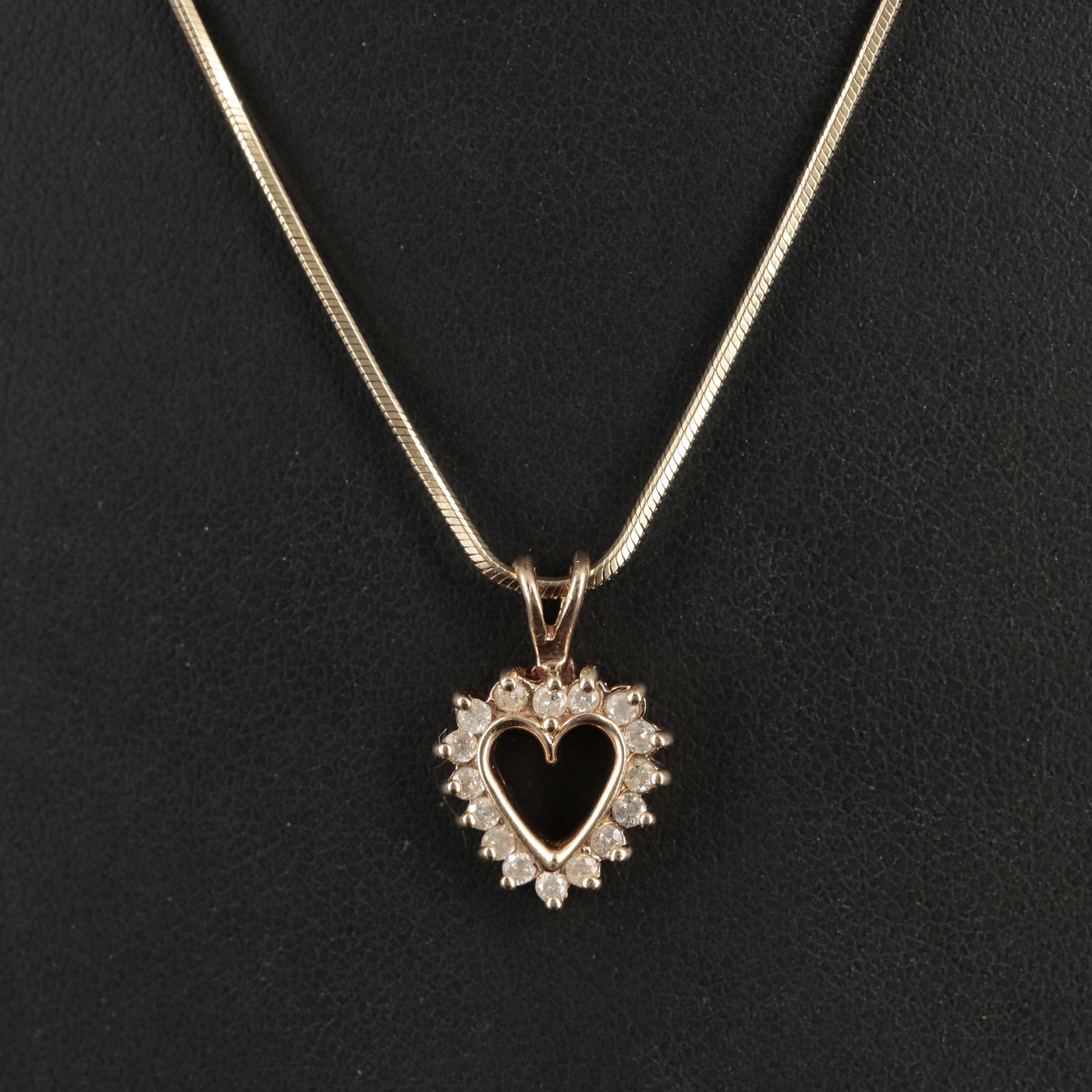 14K 0.28 CTW Diamond Heart Pendant on Round Snake Chain