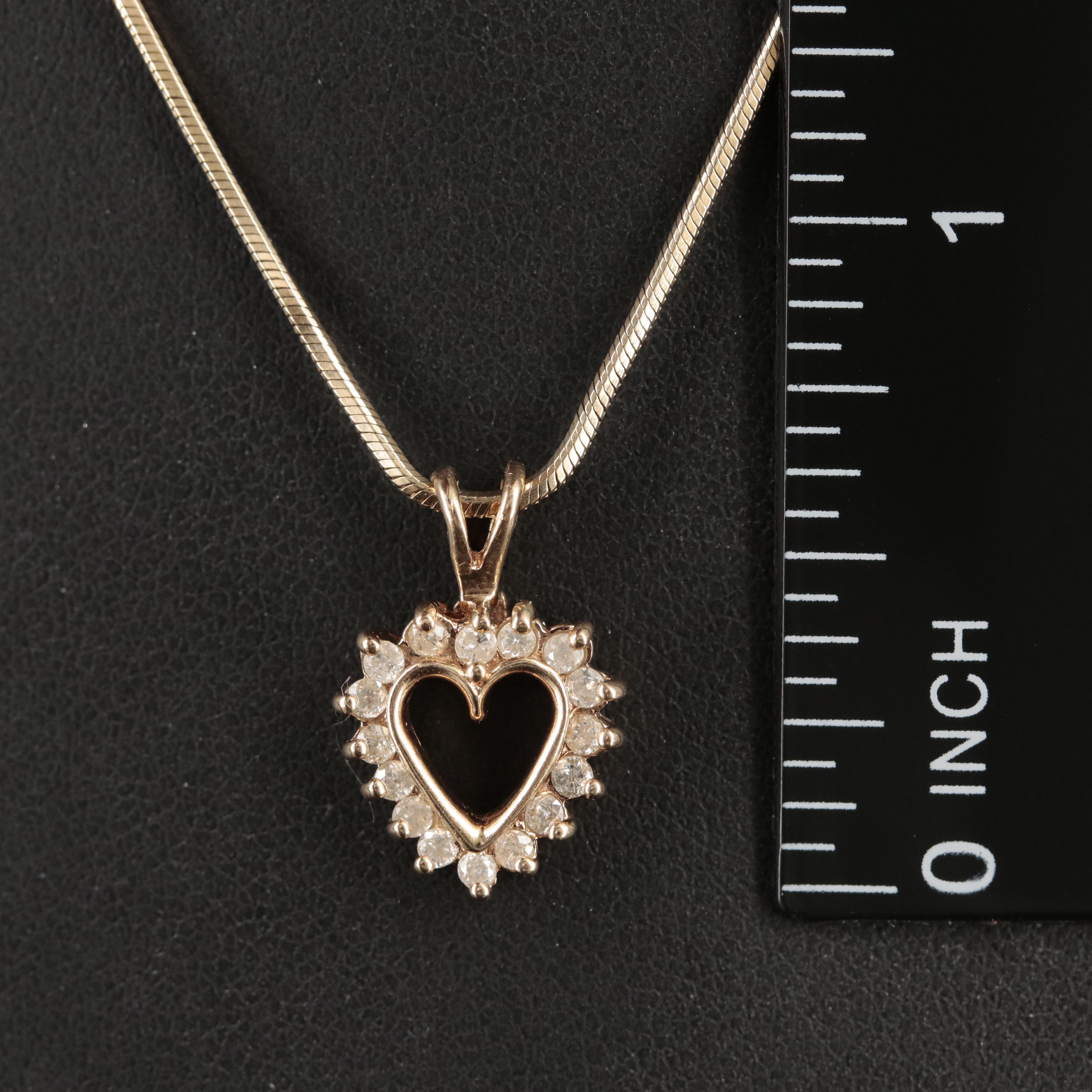 14K 0.28 CTW Diamond Heart Pendant on Round Snake Chain