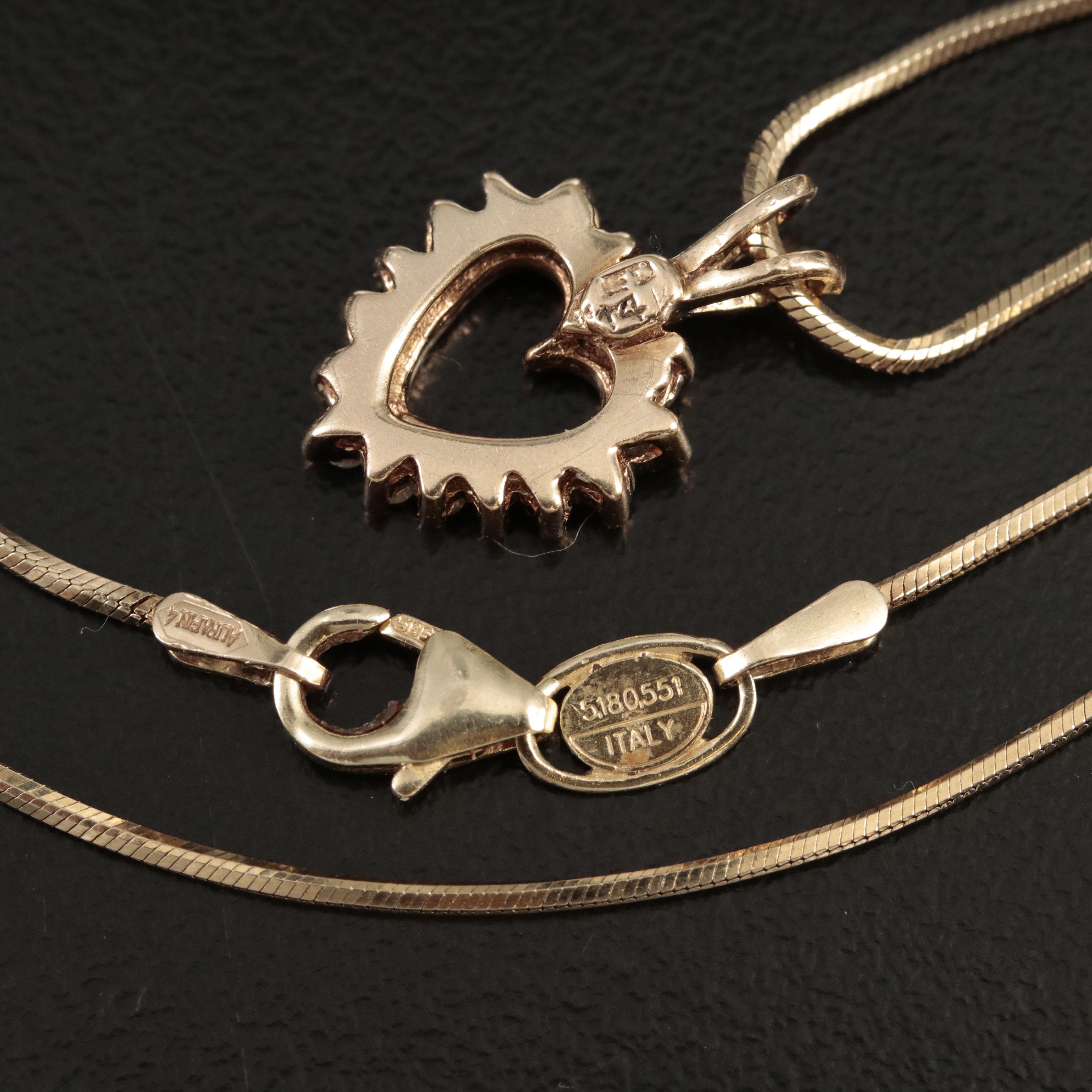 14K 0.28 CTW Diamond Heart Pendant on Round Snake Chain