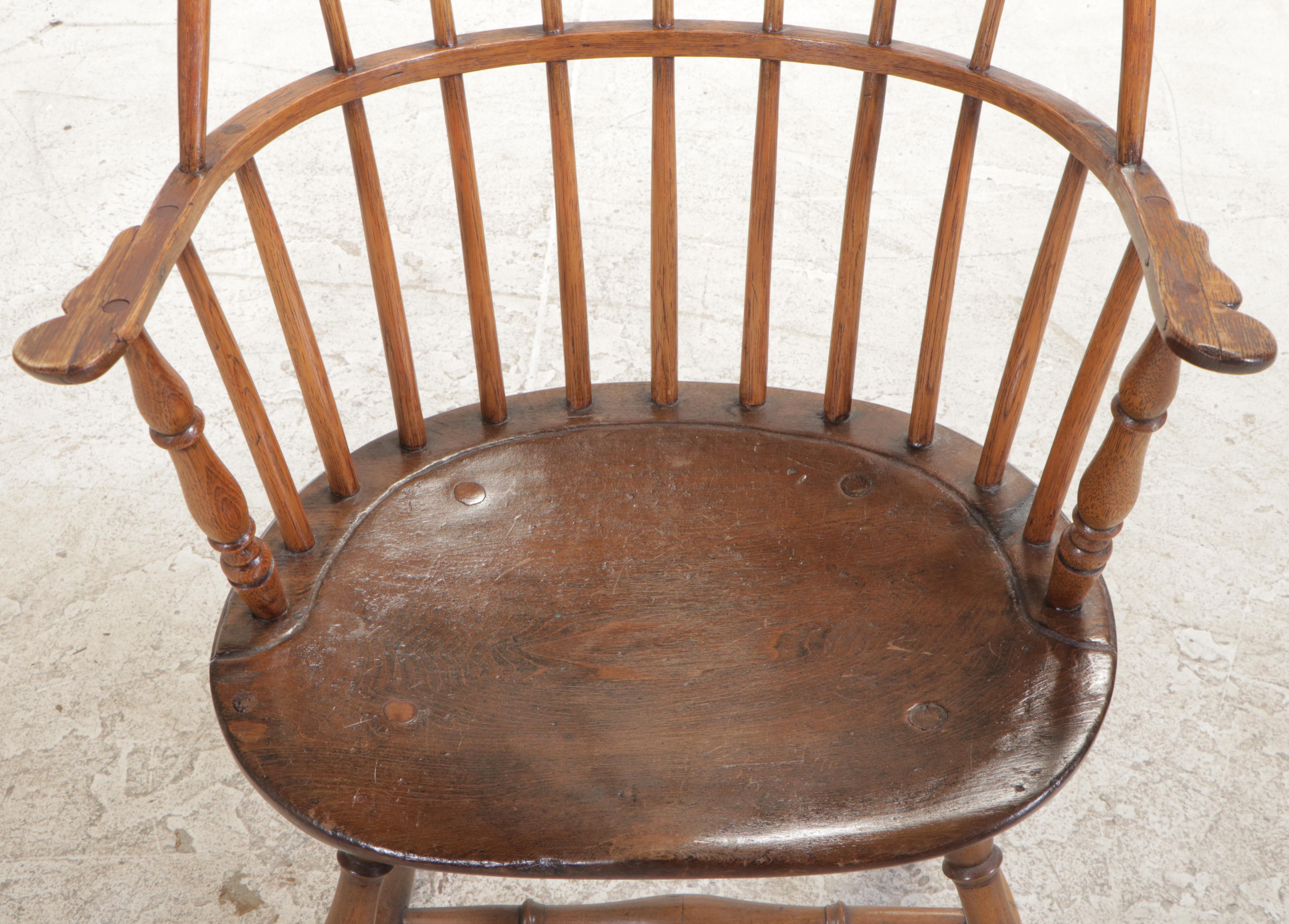American Oak, Poplar, and Maple Sack-Back Windsor Armchair, circa 1800