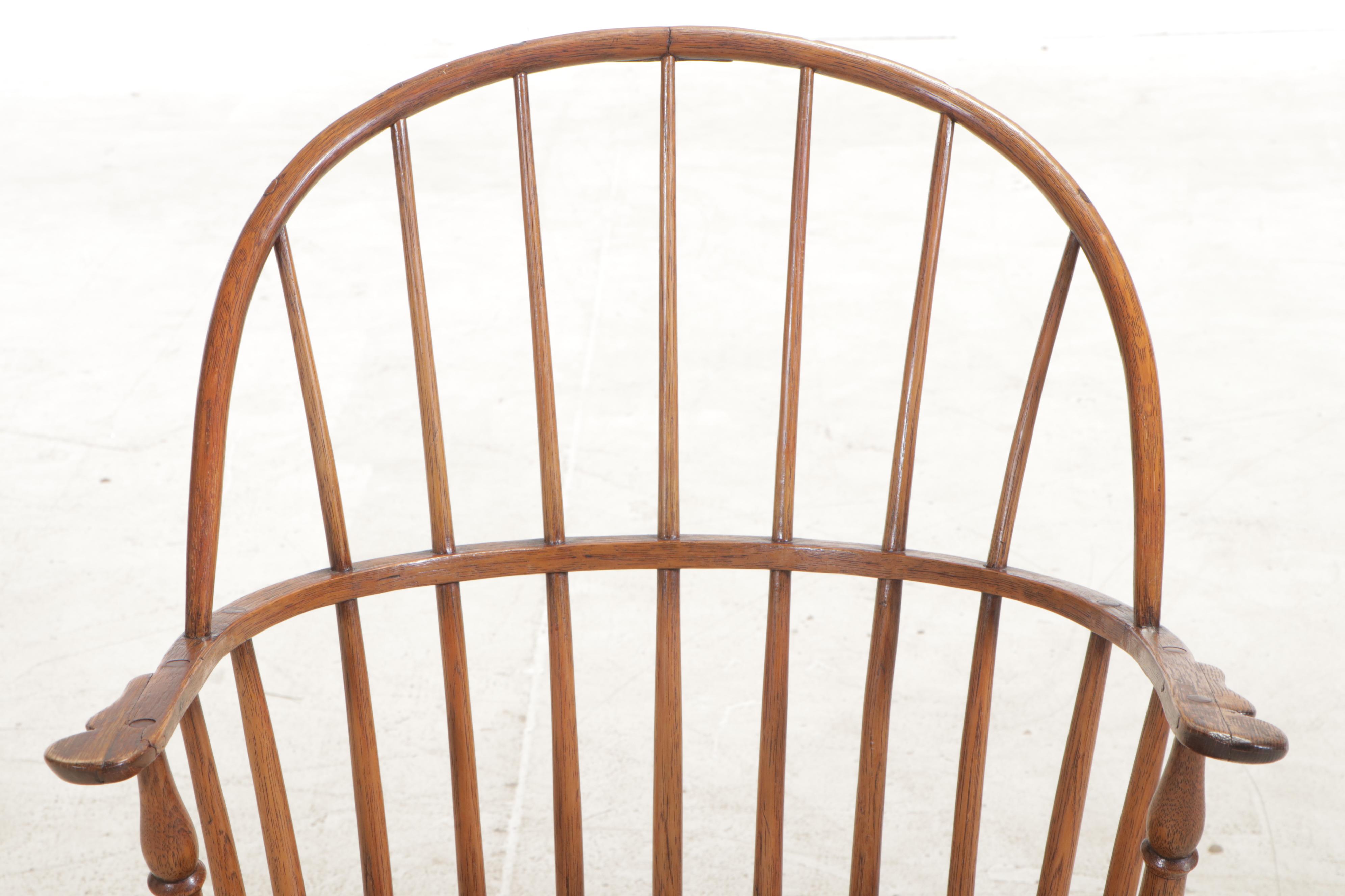 American Oak, Poplar, and Maple Sack-Back Windsor Armchair, circa 1800