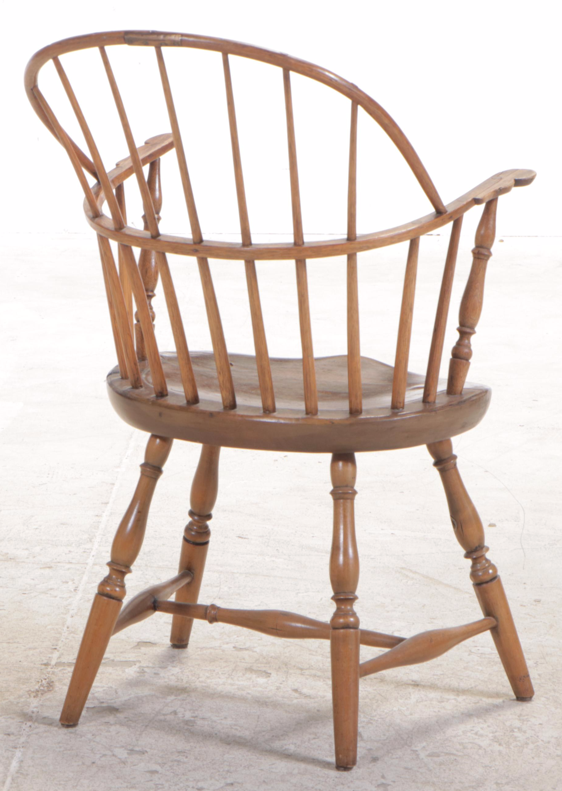 American Oak, Poplar, and Maple Sack-Back Windsor Armchair, circa 1800