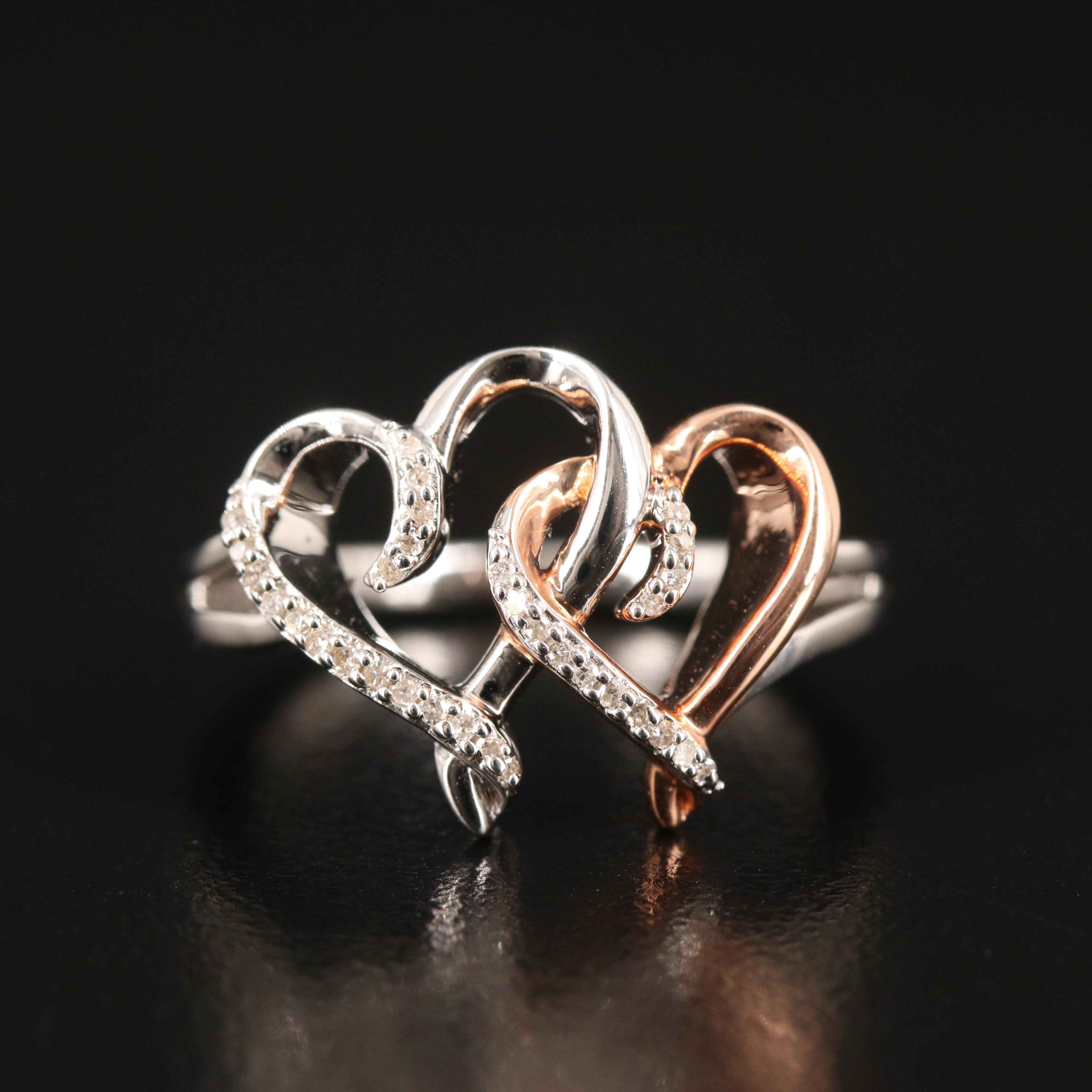 Sterling Diamond Double Heart Ring