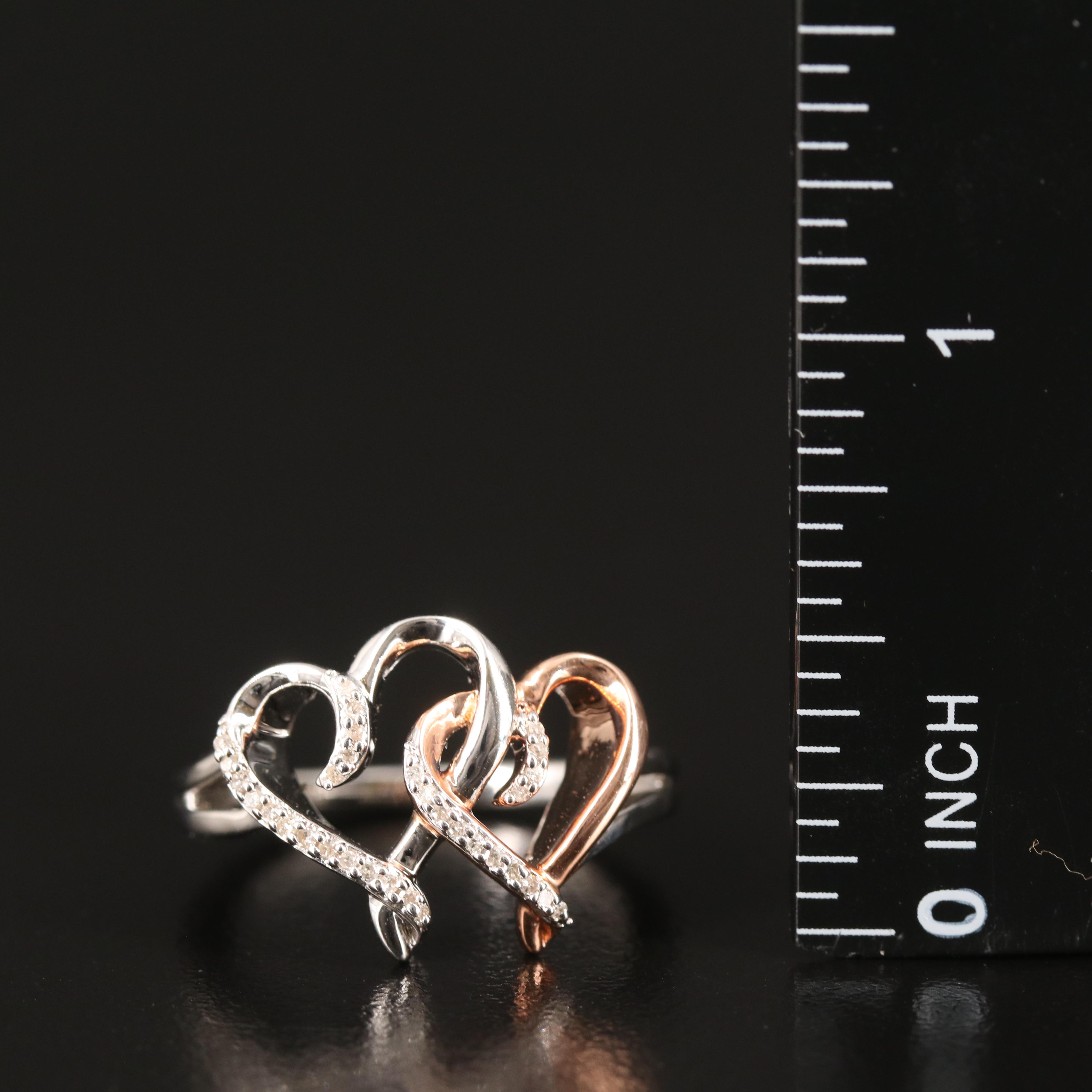 Sterling Diamond Double Heart Ring