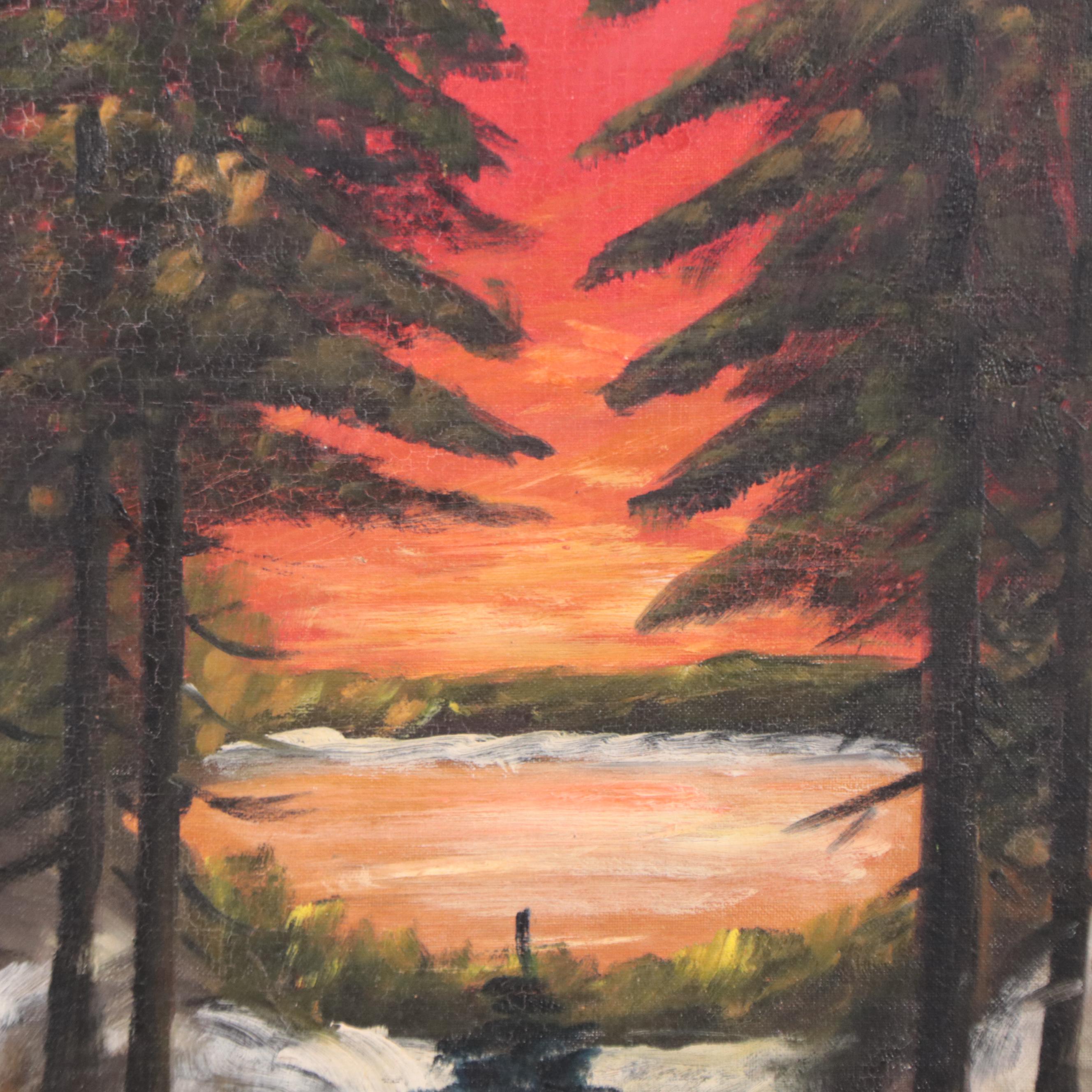 Winter Landscape Oil Painting, Mid-20th Century