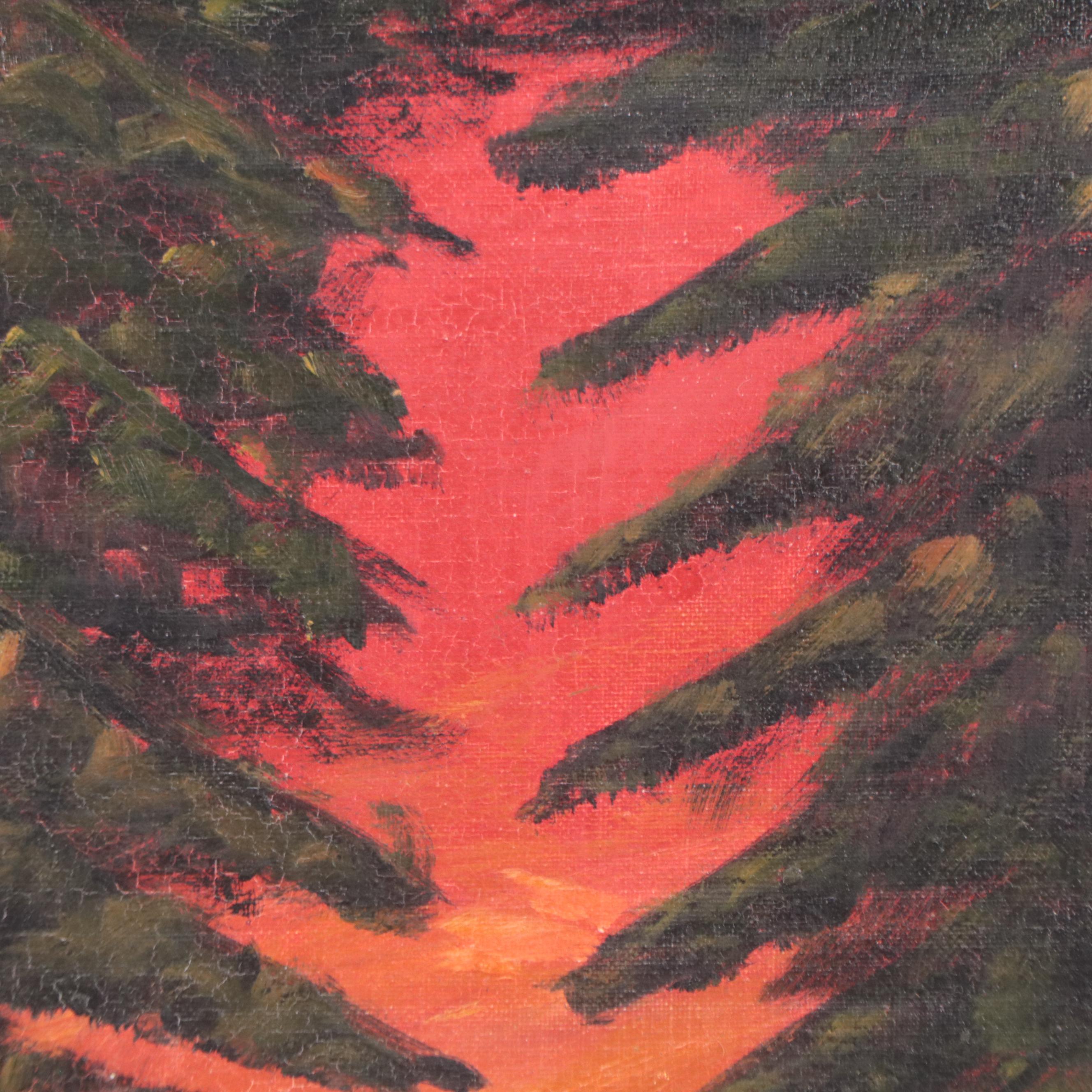 Winter Landscape Oil Painting, Mid-20th Century