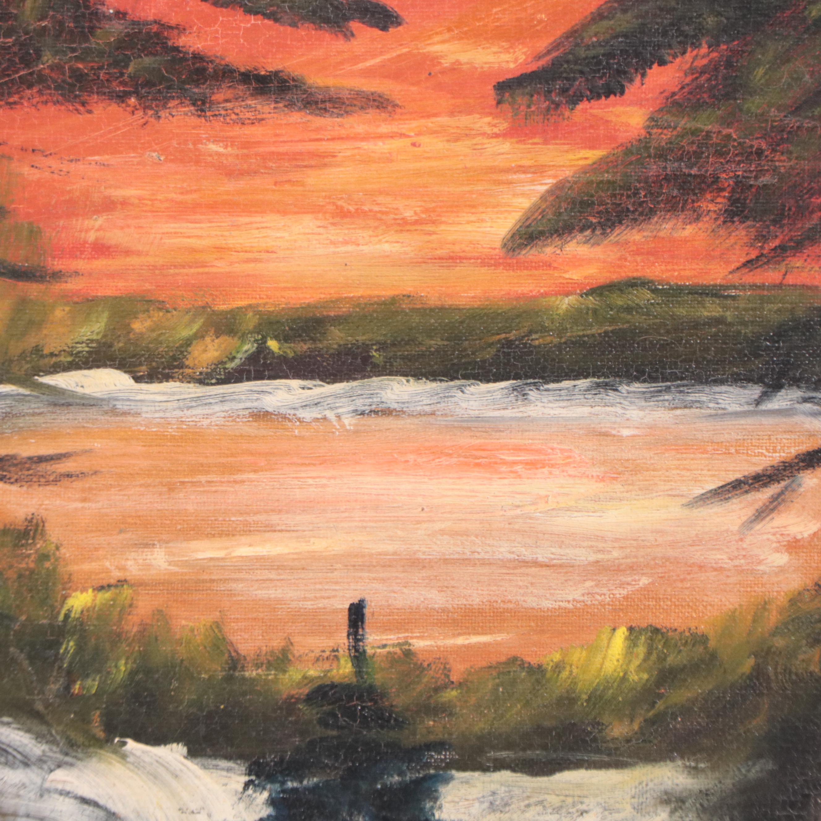 Winter Landscape Oil Painting, Mid-20th Century