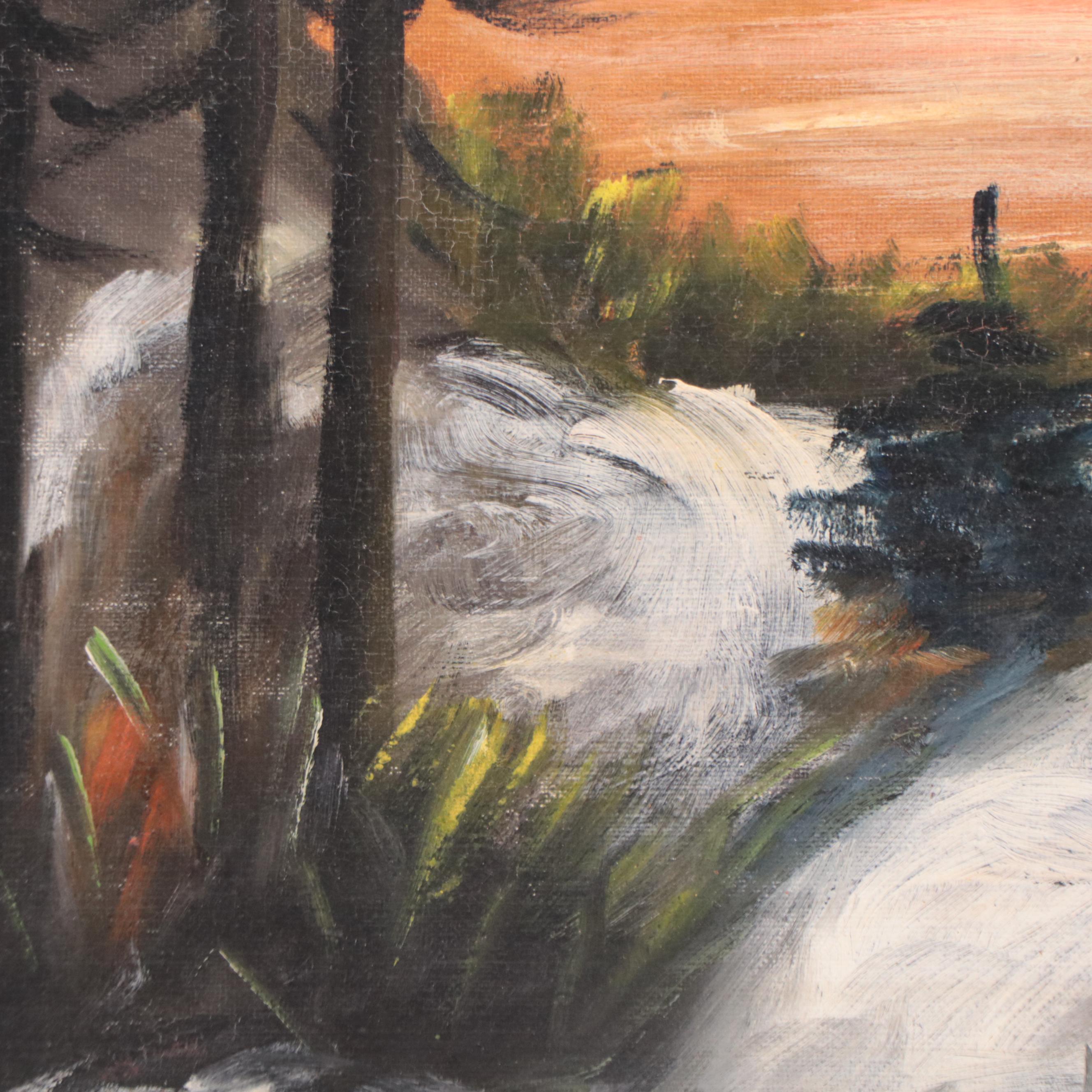 Winter Landscape Oil Painting, Mid-20th Century