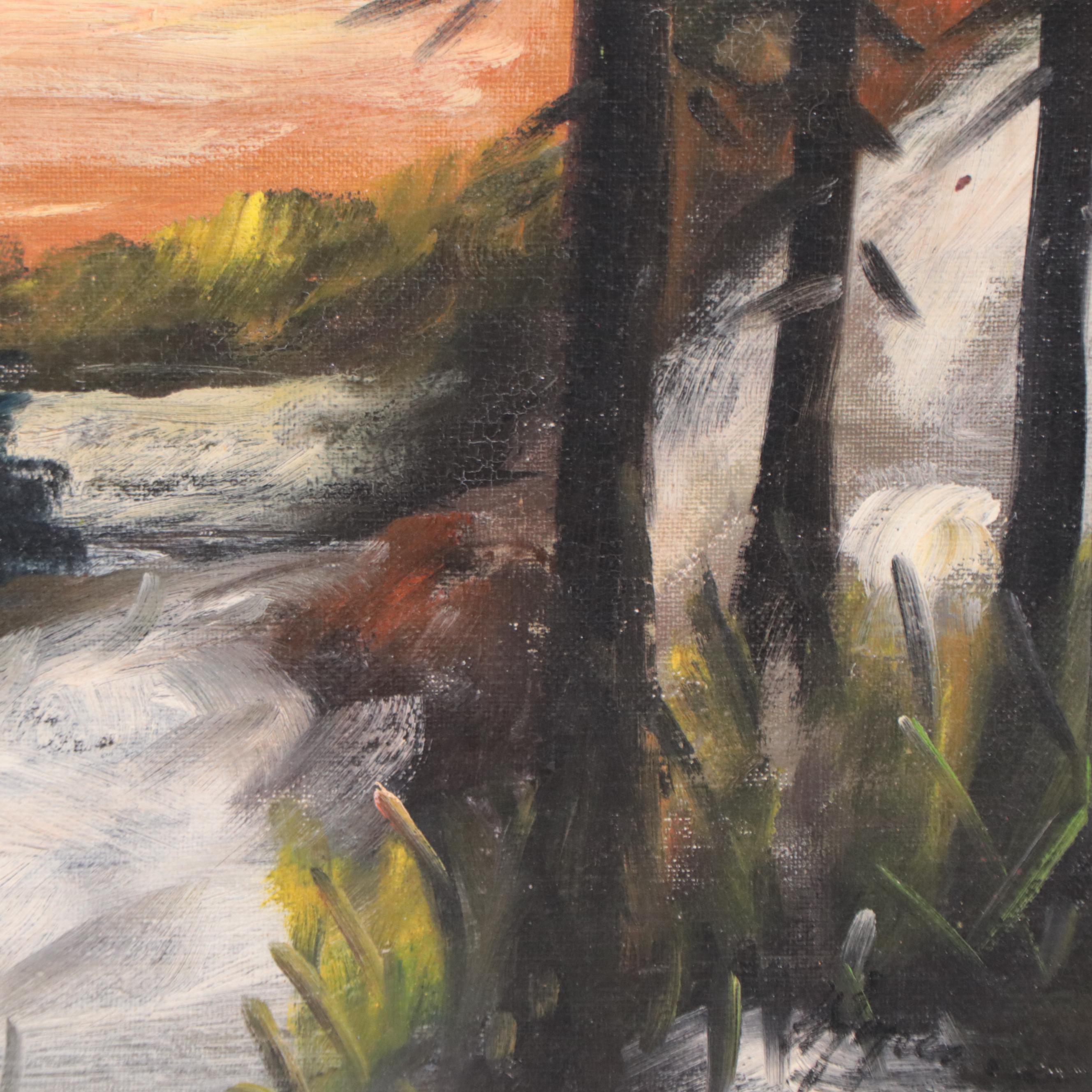 Winter Landscape Oil Painting, Mid-20th Century