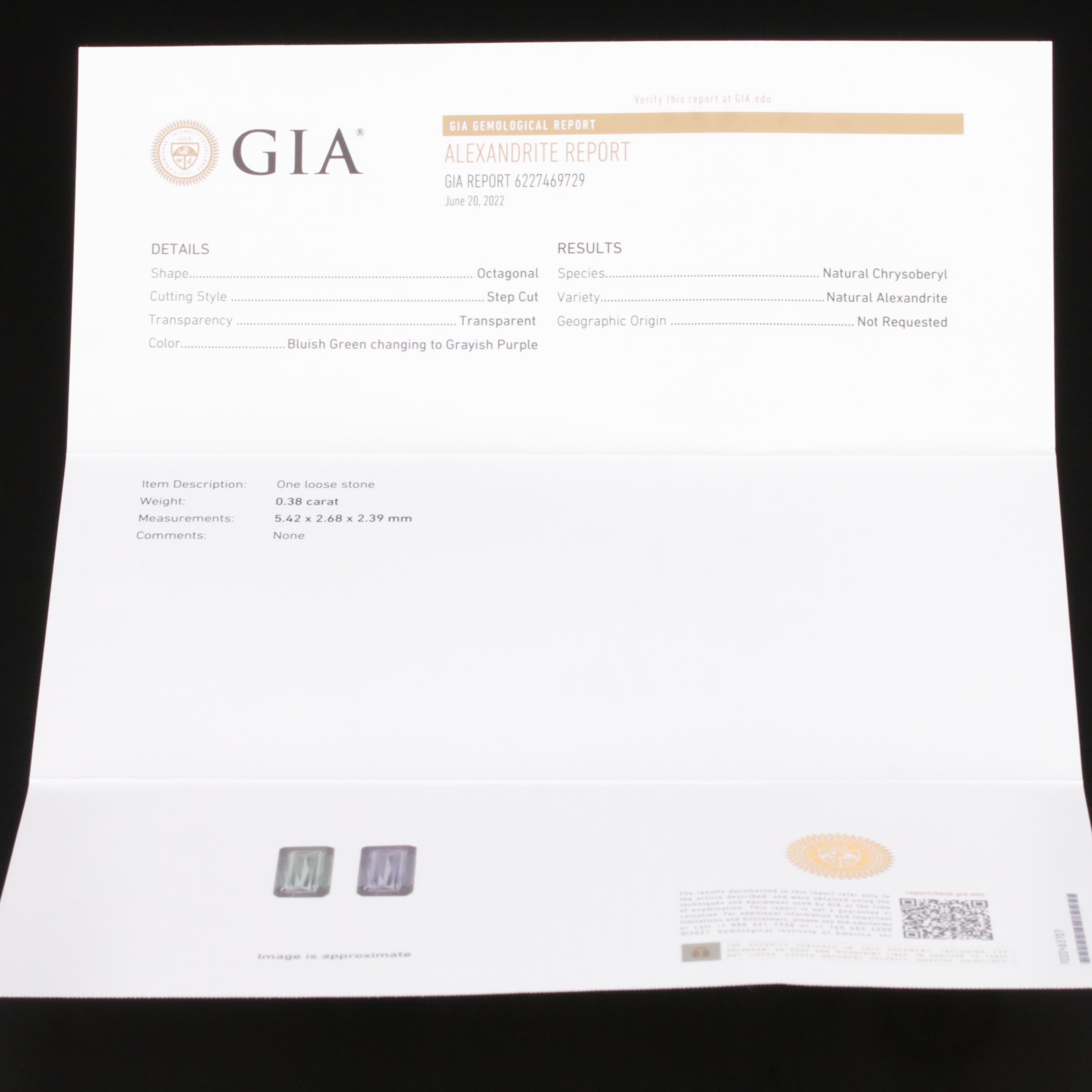 Platinum Alexandrite and Diamond Ring with GIA Report