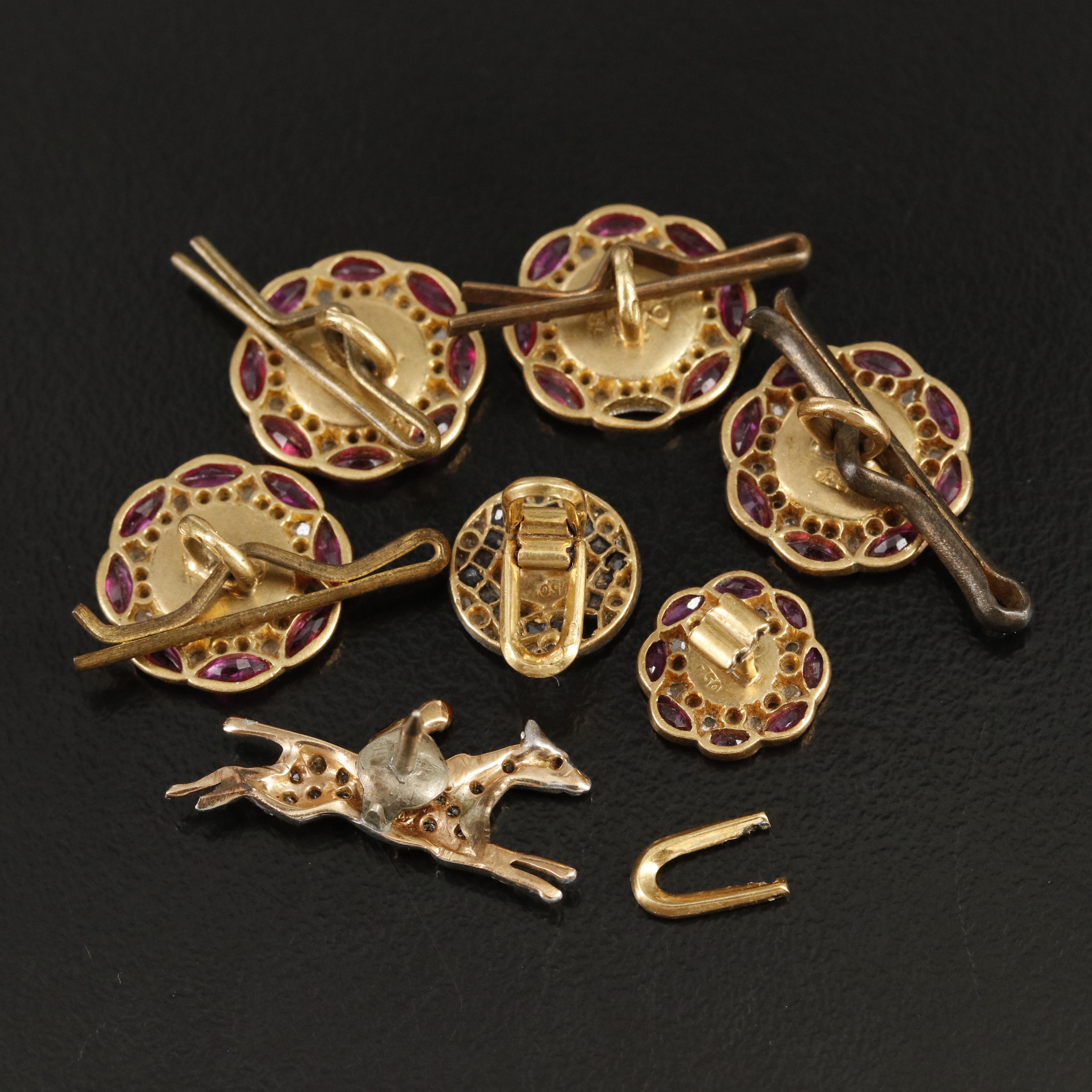 Scrap Platinum, 18K, 14K Buttons and Pin Including Ruby, Sapphire and Diamond