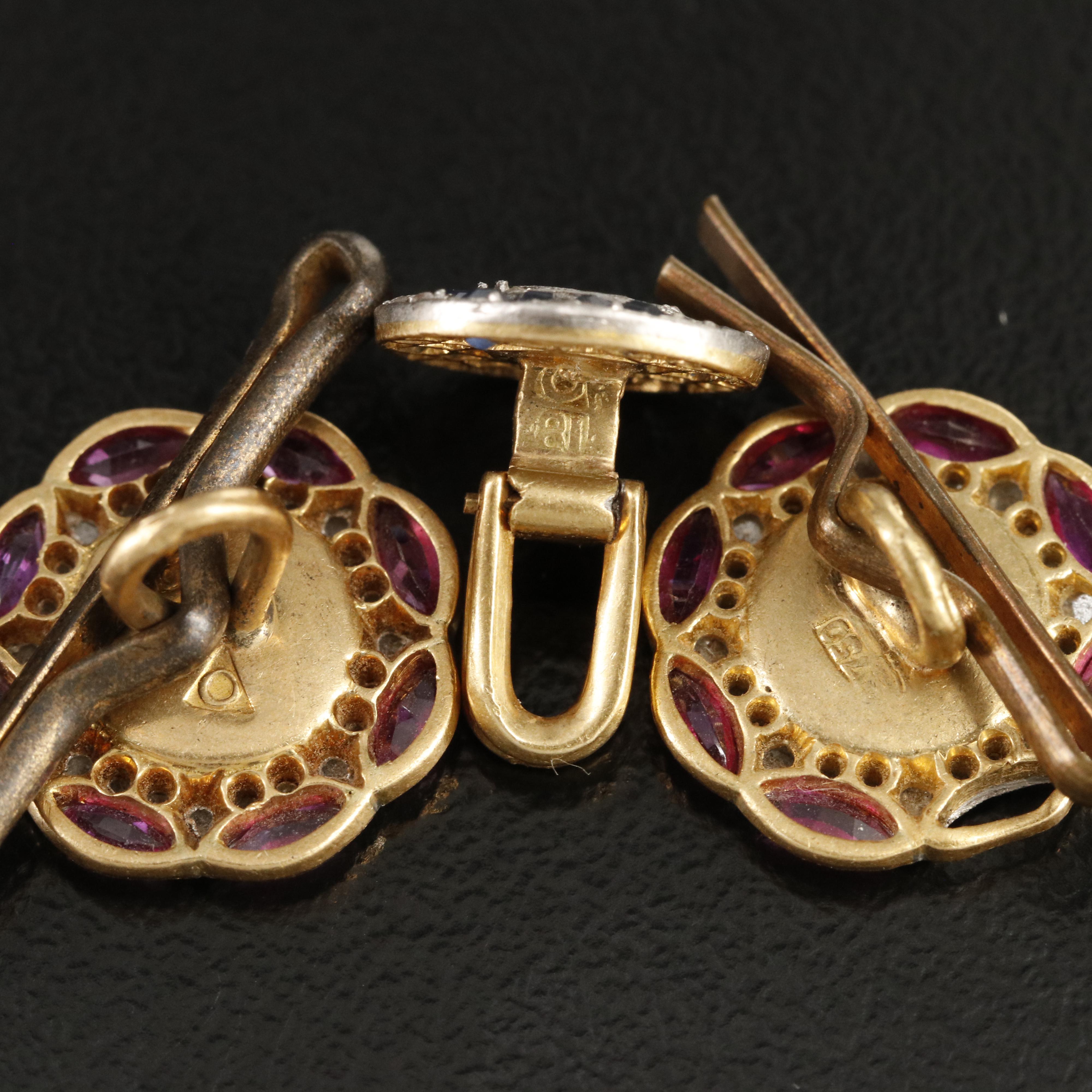 Scrap Platinum, 18K, 14K Buttons and Pin Including Ruby, Sapphire and Diamond