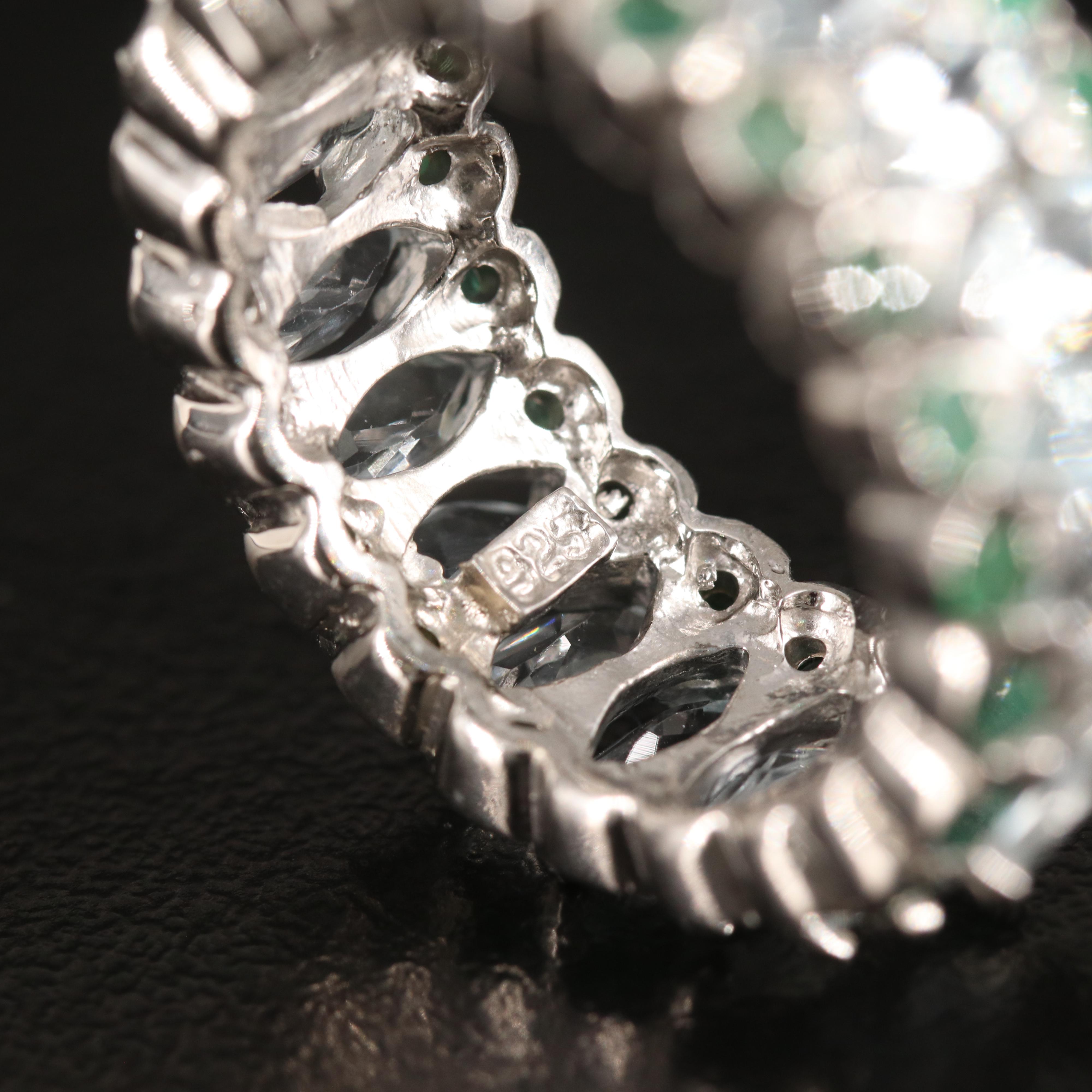 Sterling Aquamarine and Emerald Eternity Band
