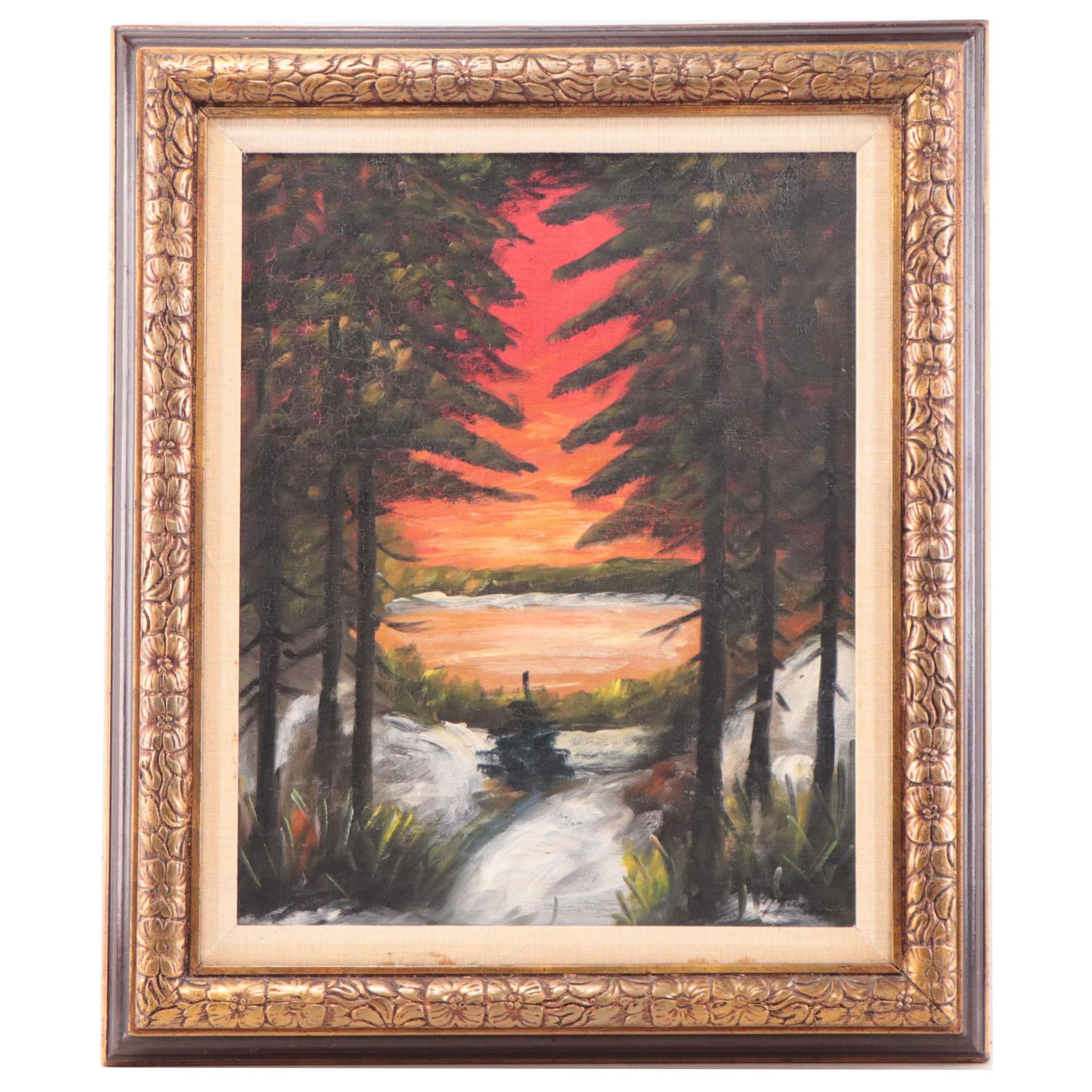 Winter Landscape Oil Painting, Mid-20th Century