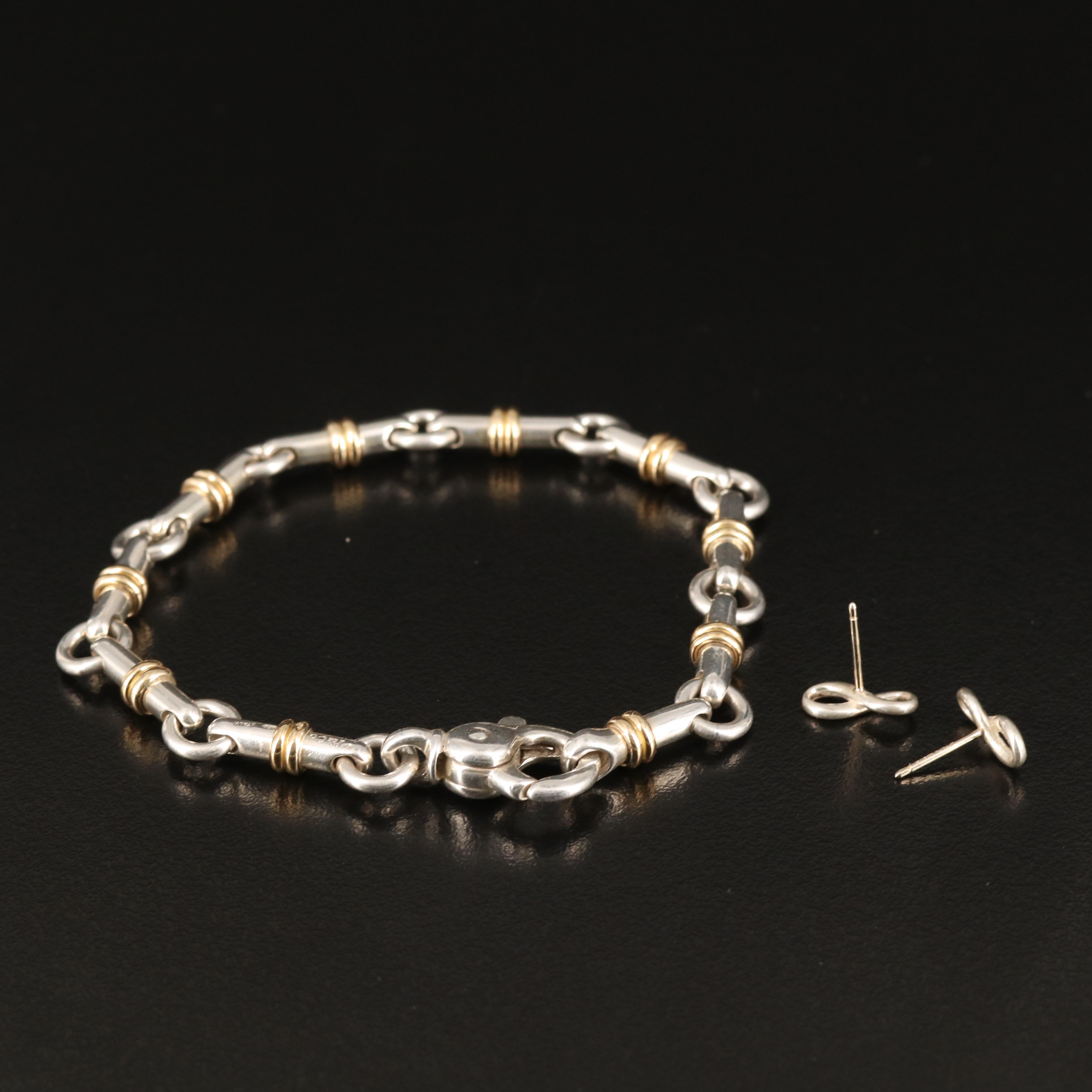 Tiffany & Co. Sterling and 18K Bar Link Bracelet and Infinity Earrings