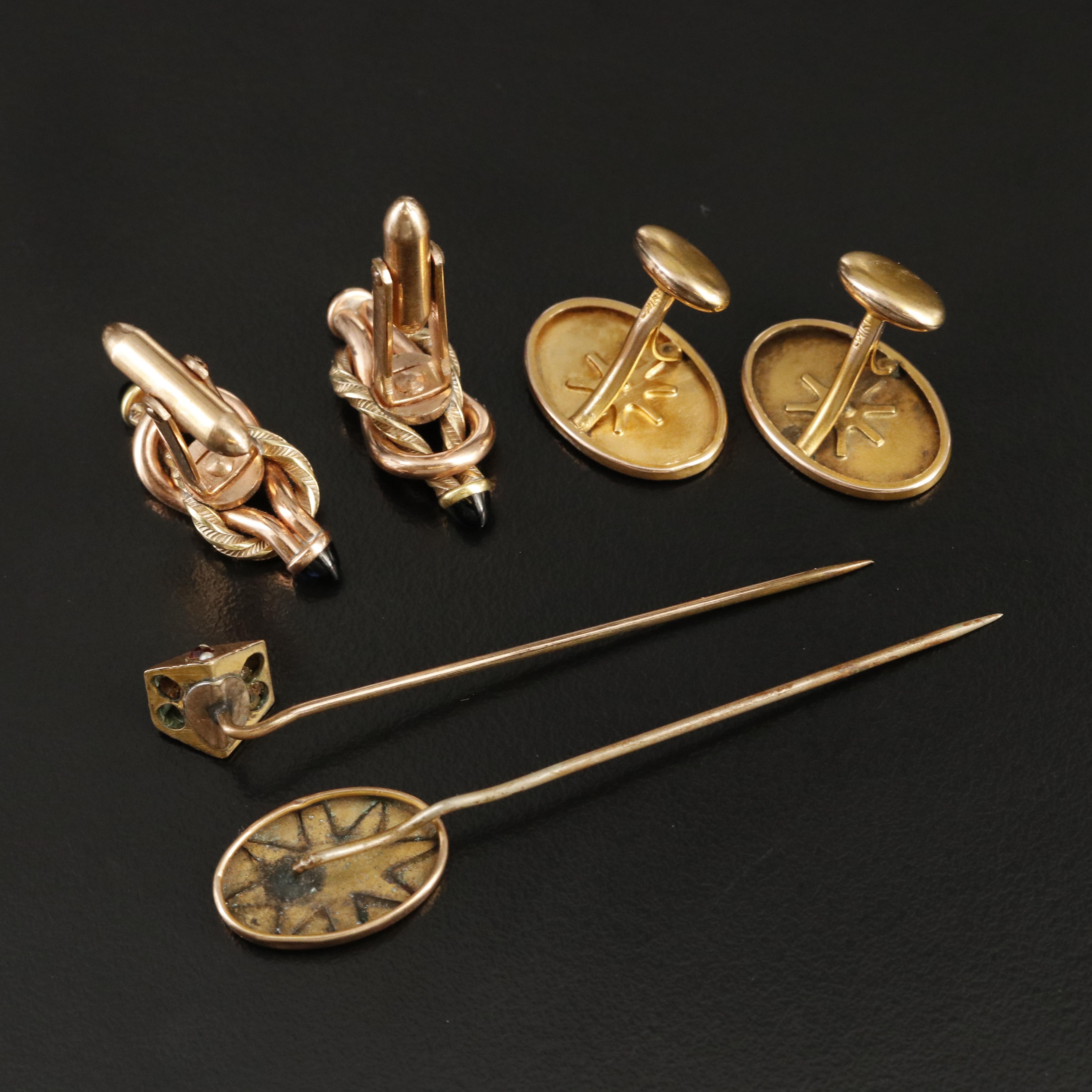 Early 1900s Cufflinks and Stick Pins Including Star, Diamond and Glass