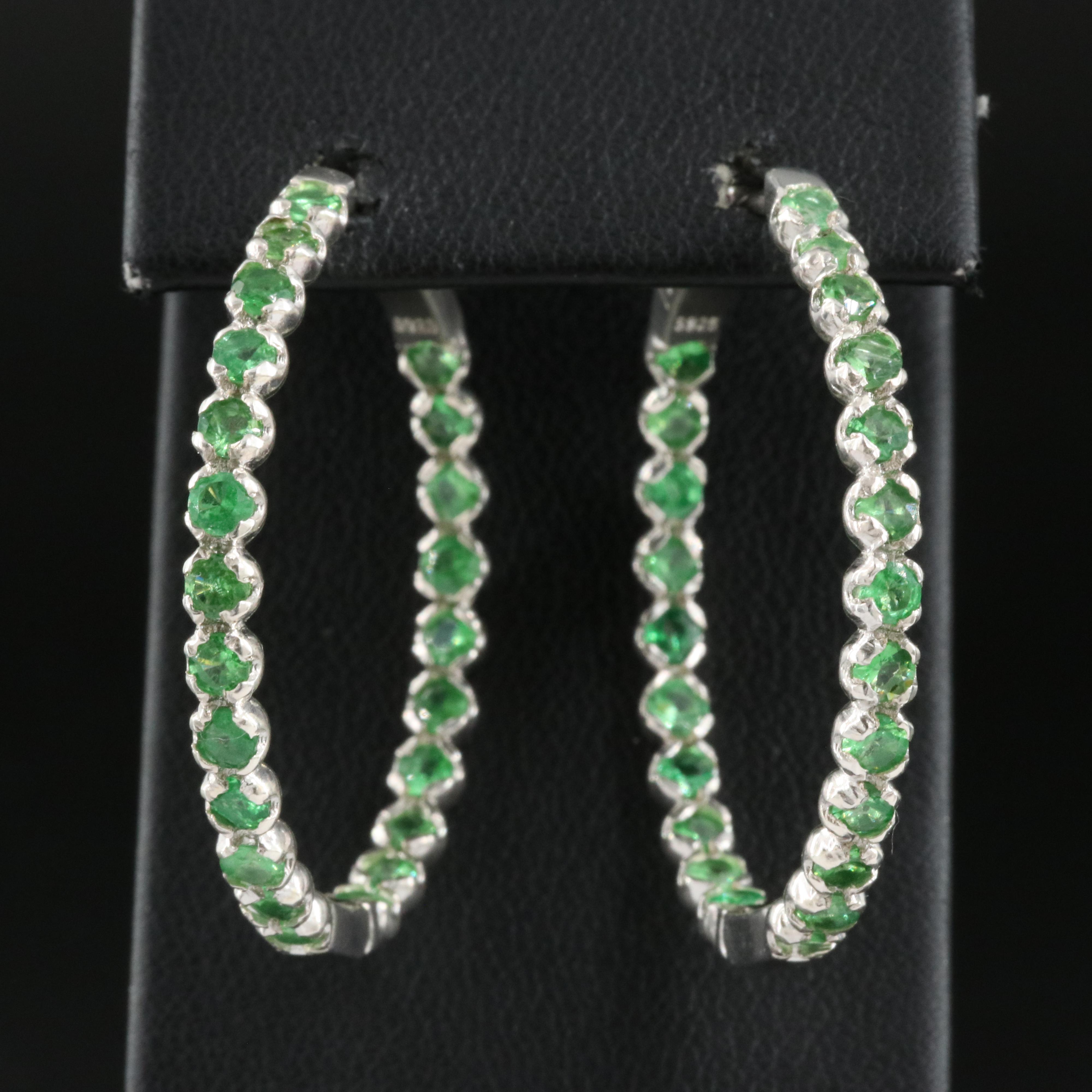 Sterling Emerald and Tsavorite Inside-Out Hoop Earrings