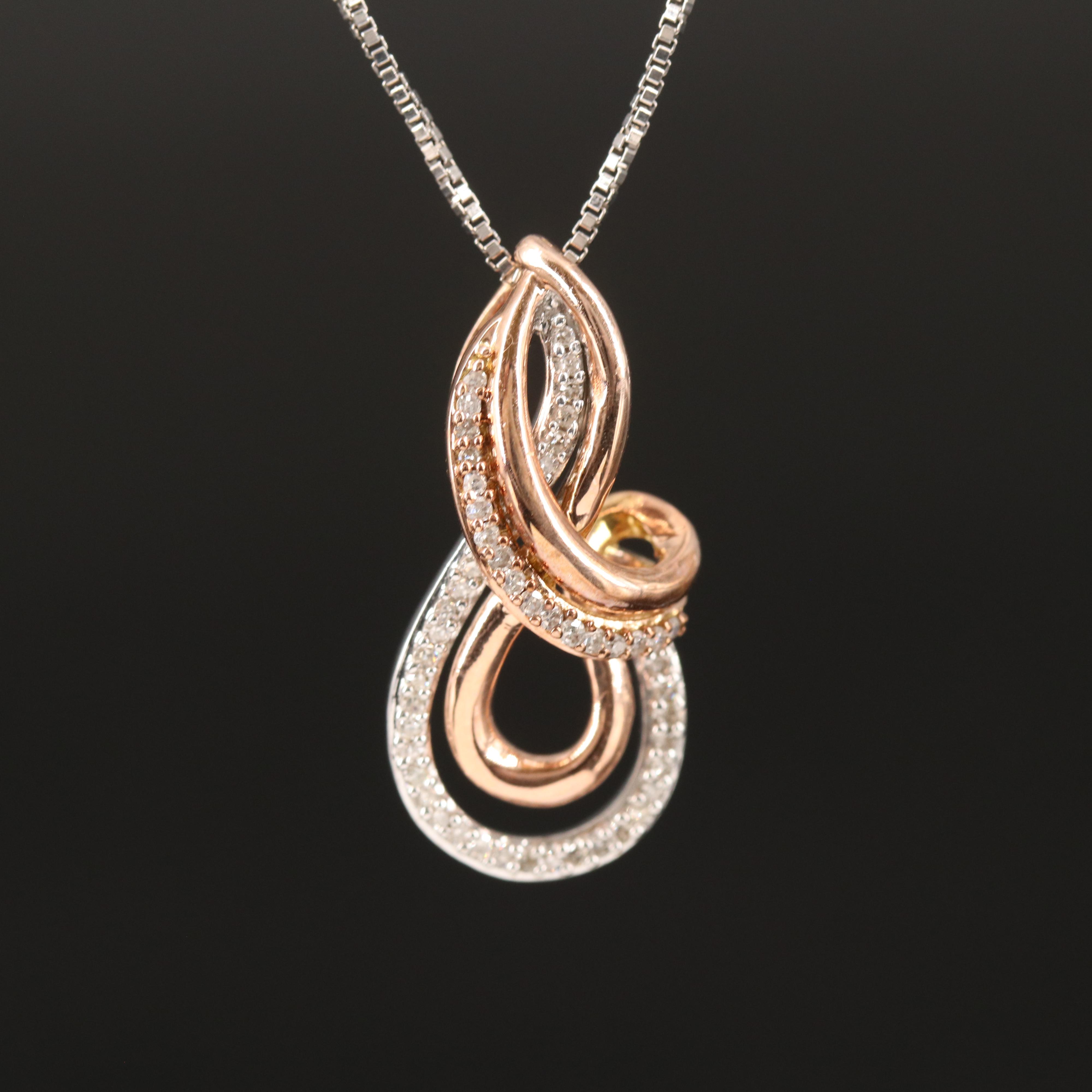 Sterling Diamond Pendant Necklace with 10K Rose Gold Accent