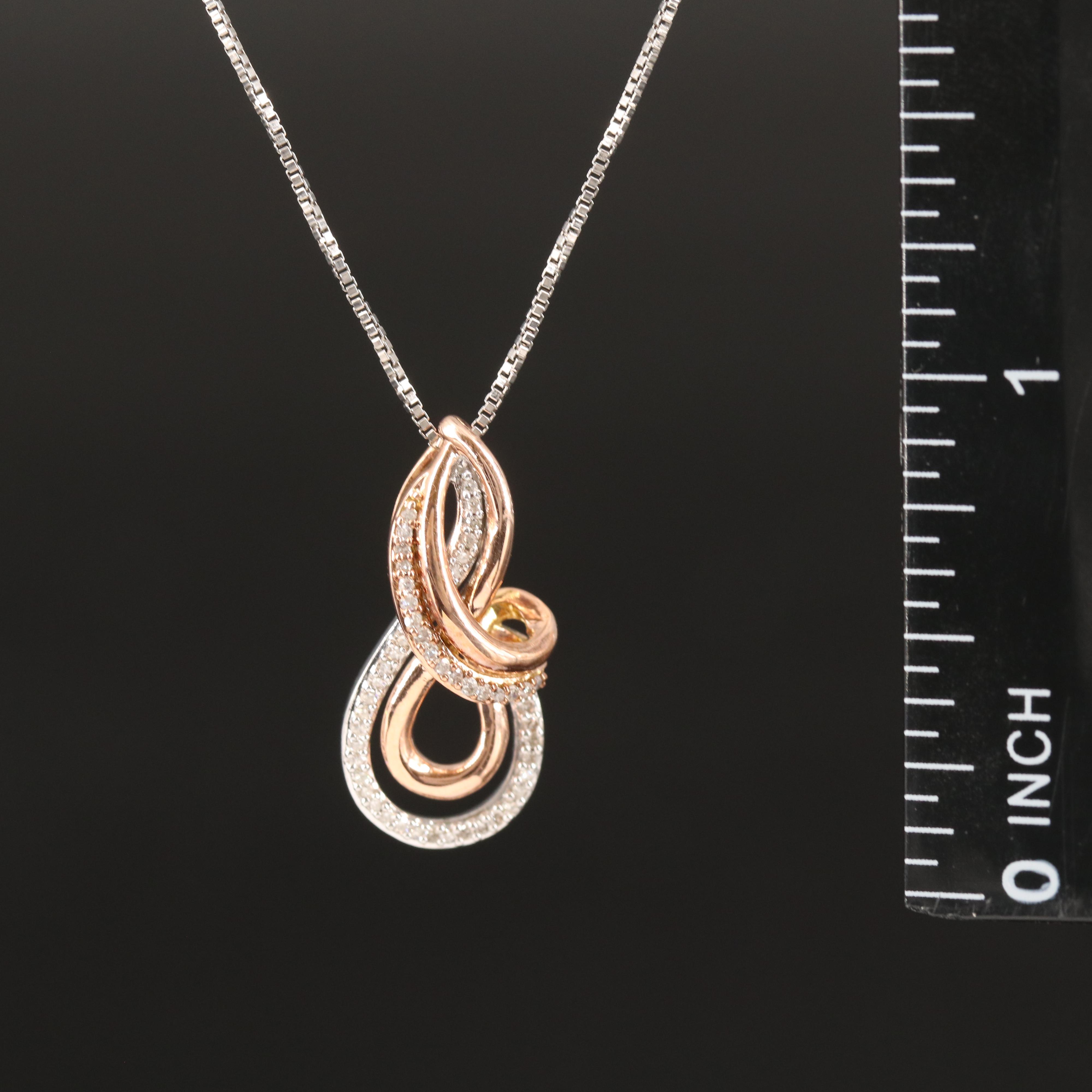 Sterling Diamond Pendant Necklace with 10K Rose Gold Accent