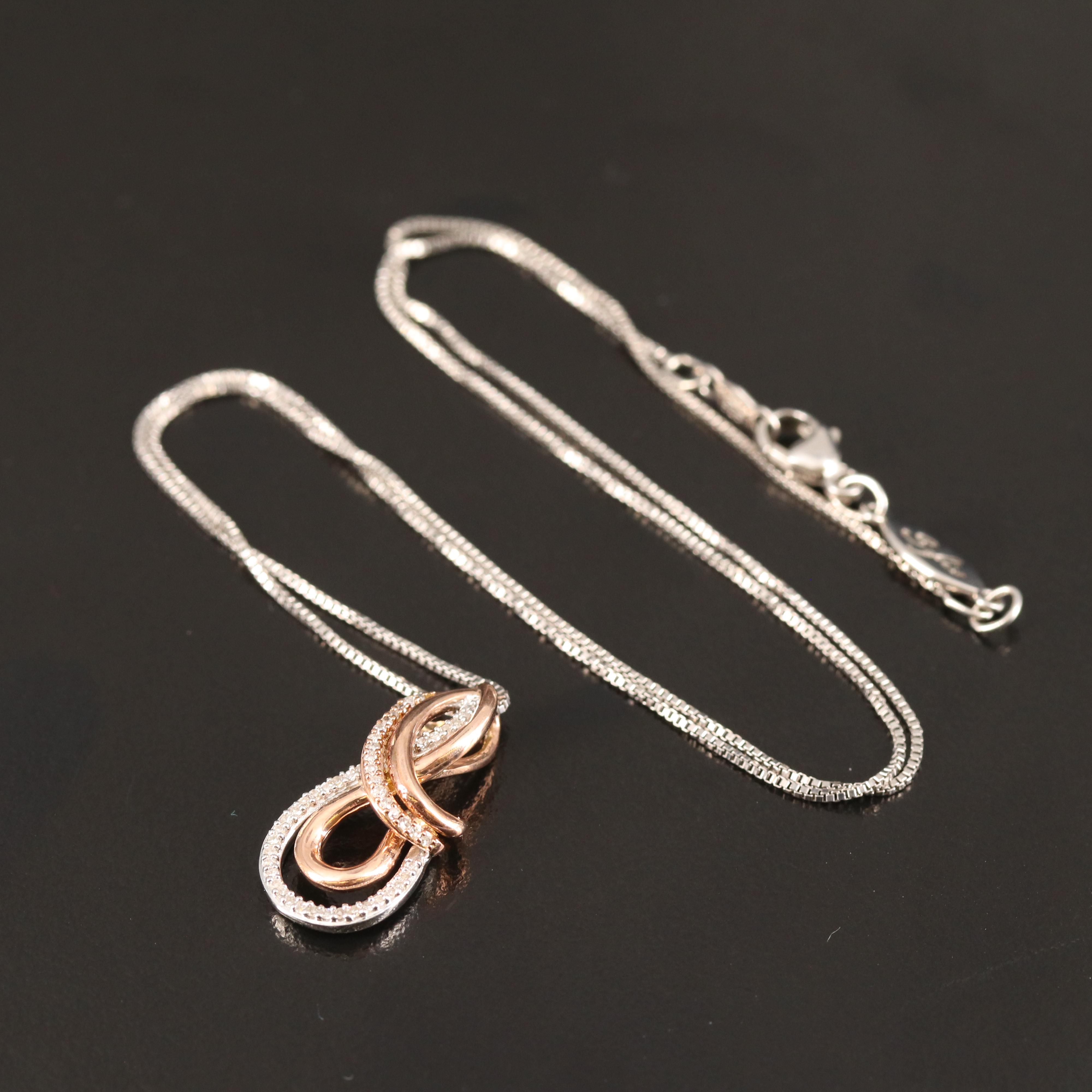 Sterling Diamond Pendant Necklace with 10K Rose Gold Accent