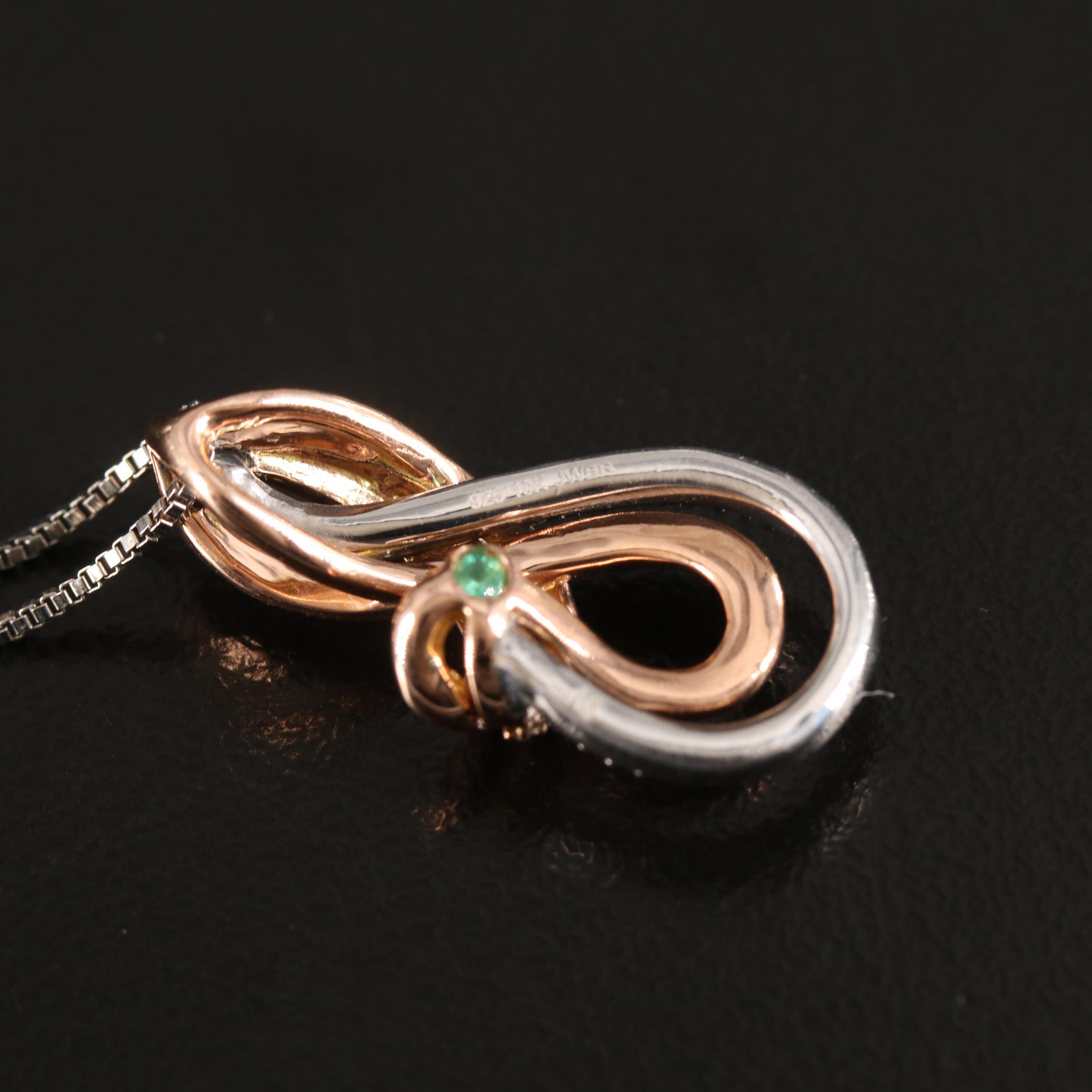 Sterling Diamond Pendant Necklace with 10K Rose Gold Accent