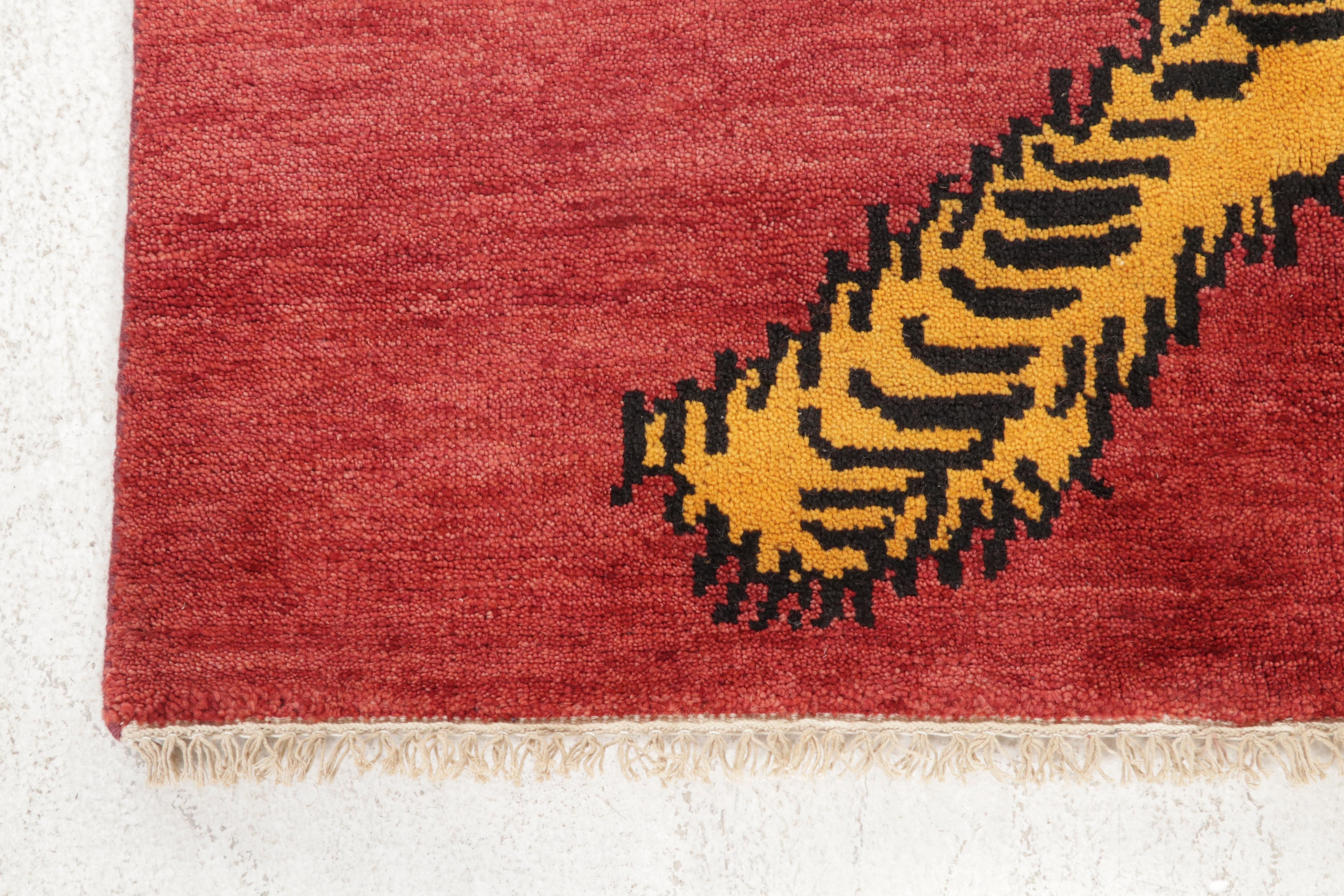 3'11 x 6' Hand-Knotted Tibetan Pictorial Tiger Area Rug