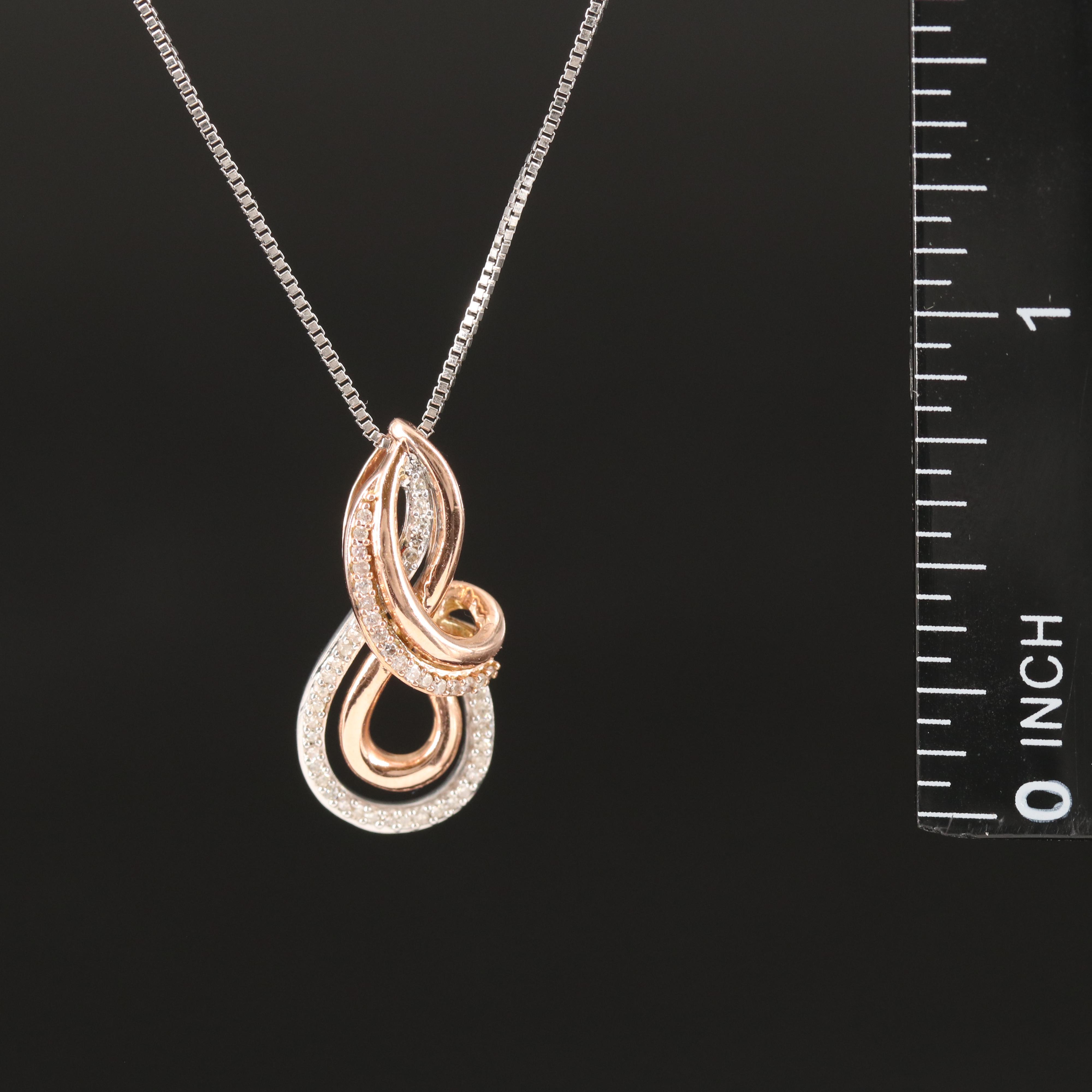 Sterling Diamond and Emerald Pendant Necklace with 10K Rose Gold Accent