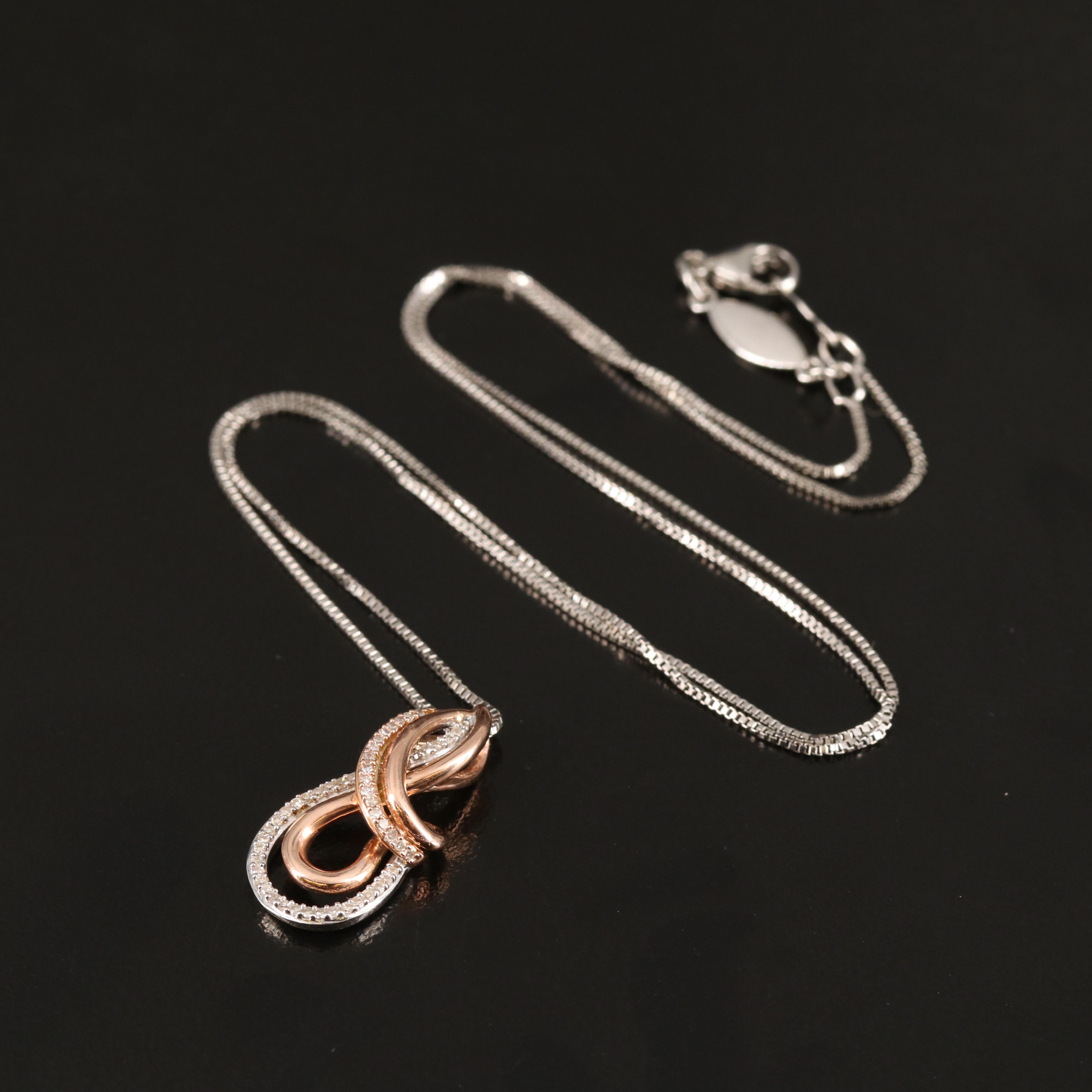 Sterling Diamond and Emerald Pendant Necklace with 10K Rose Gold Accent