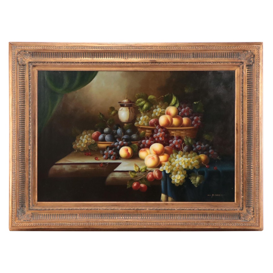 H. Eudie Still Life Oil Painting of Fruit, Late 20th Century