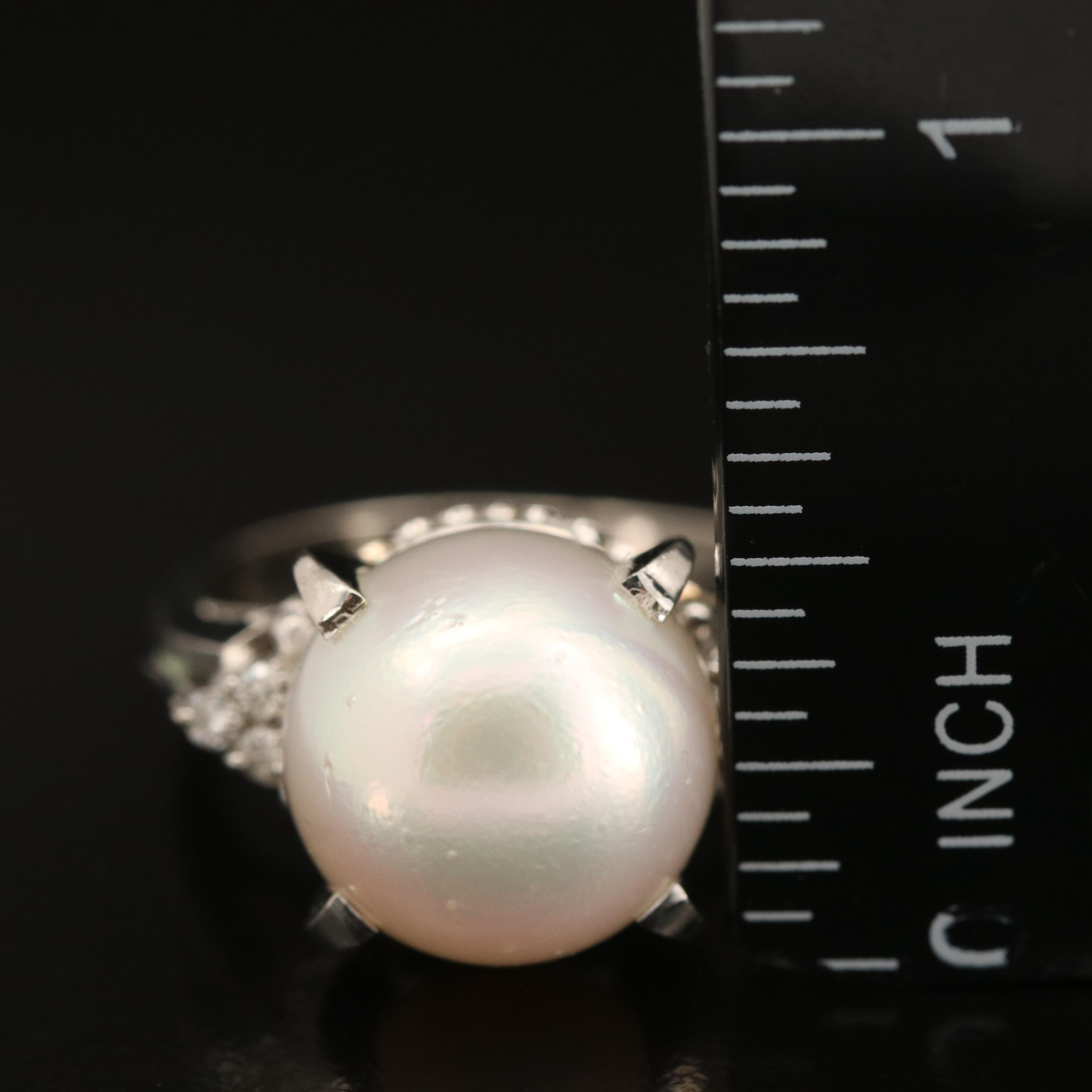 Platinum 12.30 mm Pearl and Diamond Ring