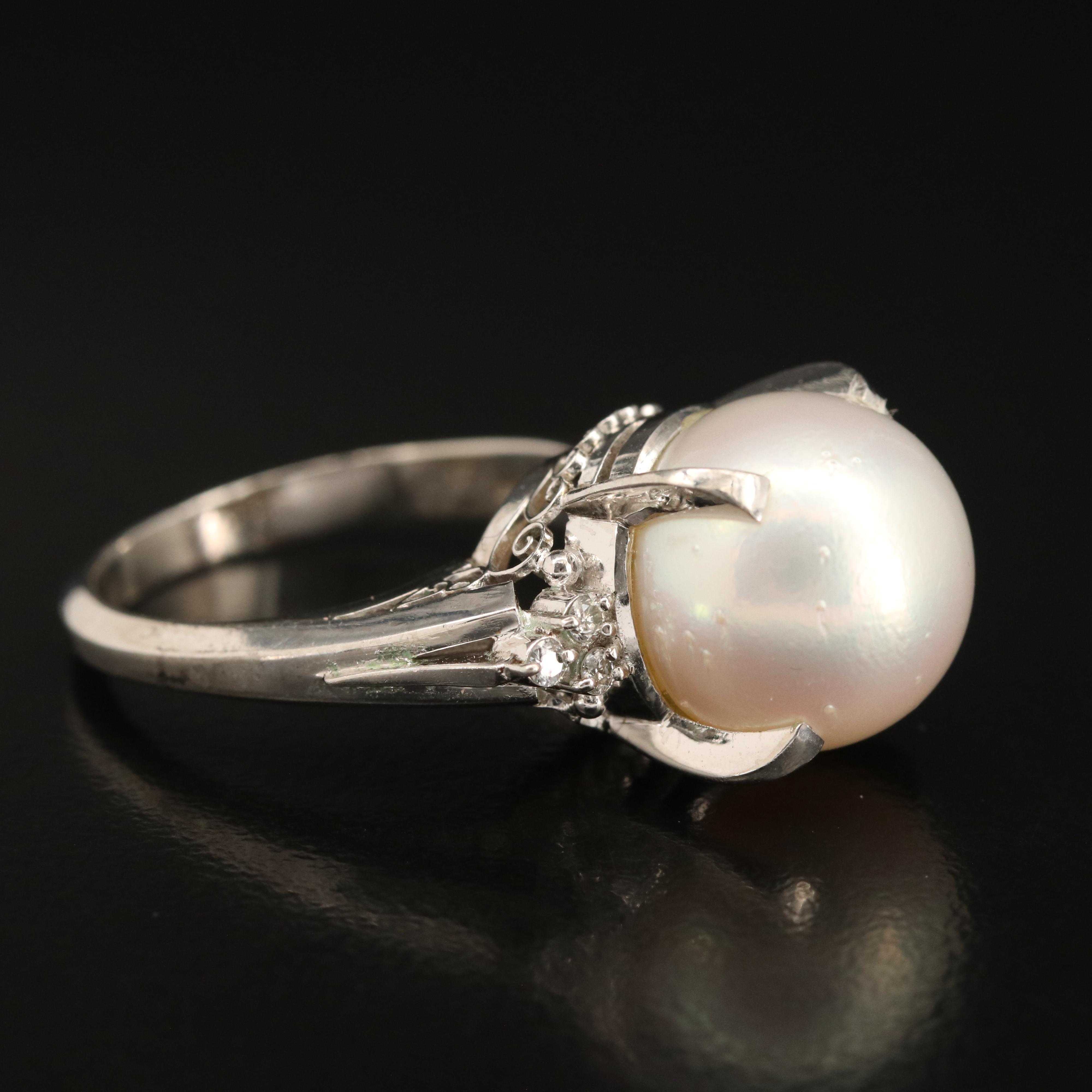 Platinum 12.30 mm Pearl and Diamond Ring
