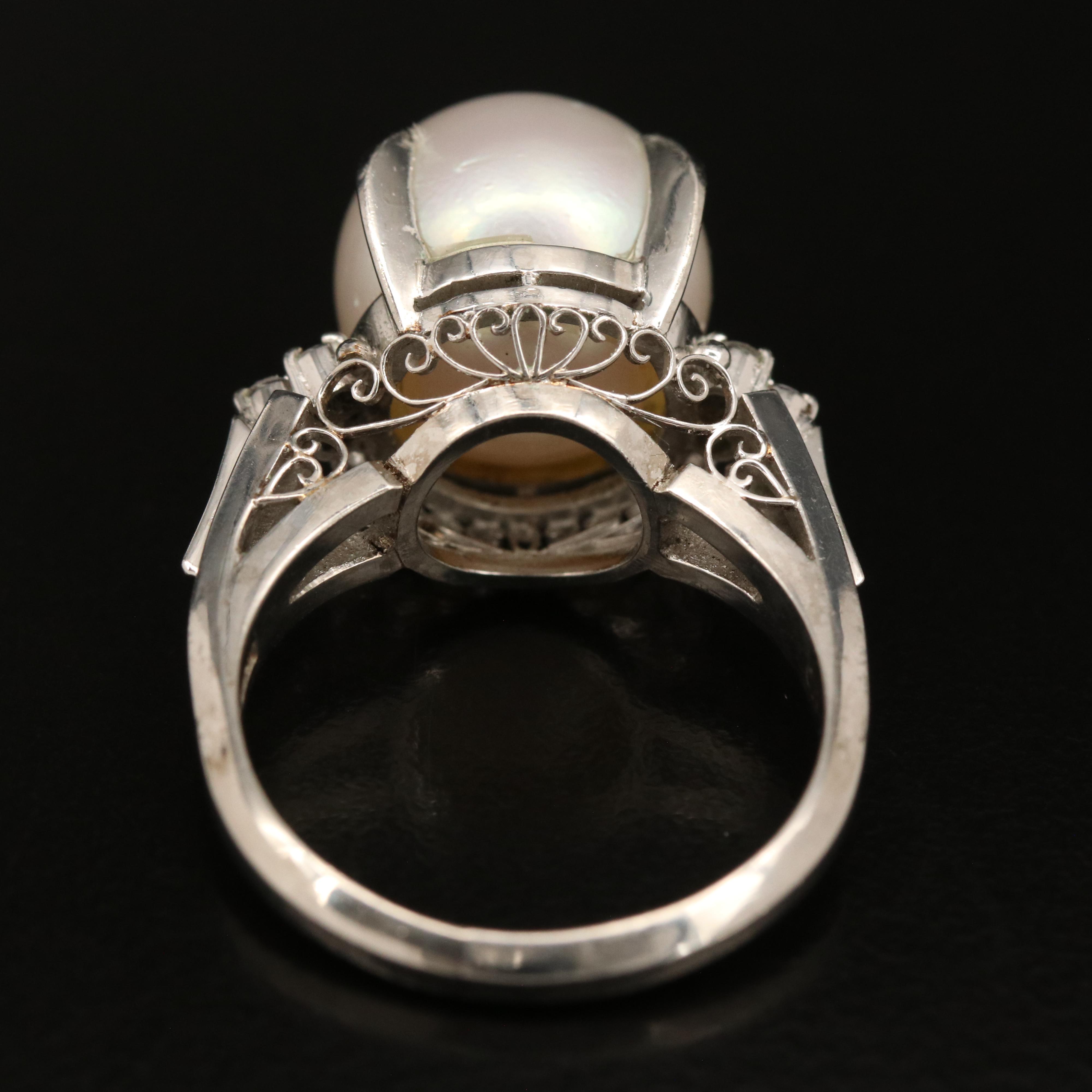 Platinum 12.30 mm Pearl and Diamond Ring