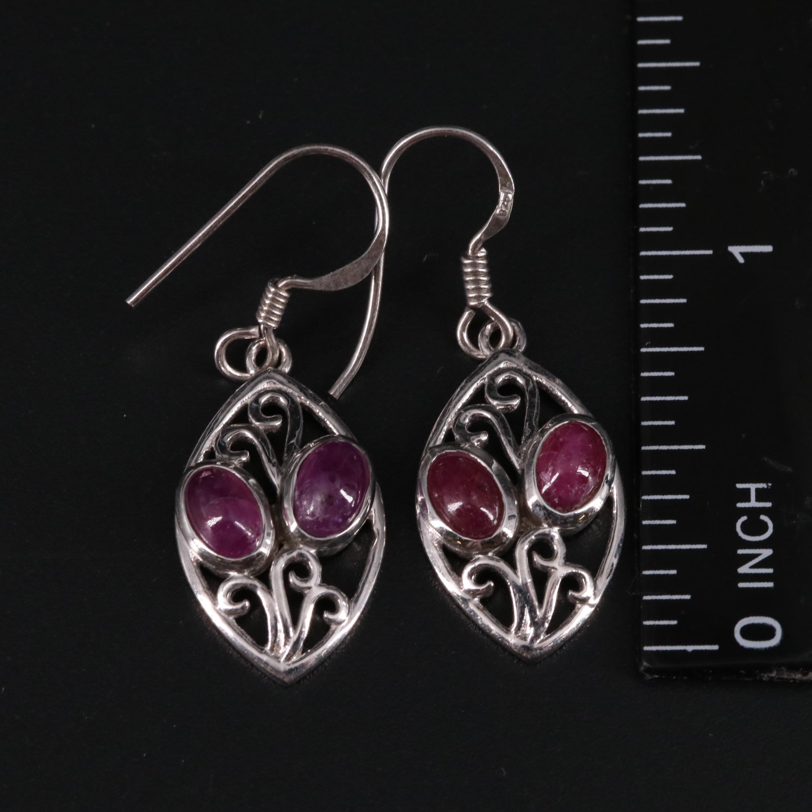 Sterling Ruby Dangle Earrings