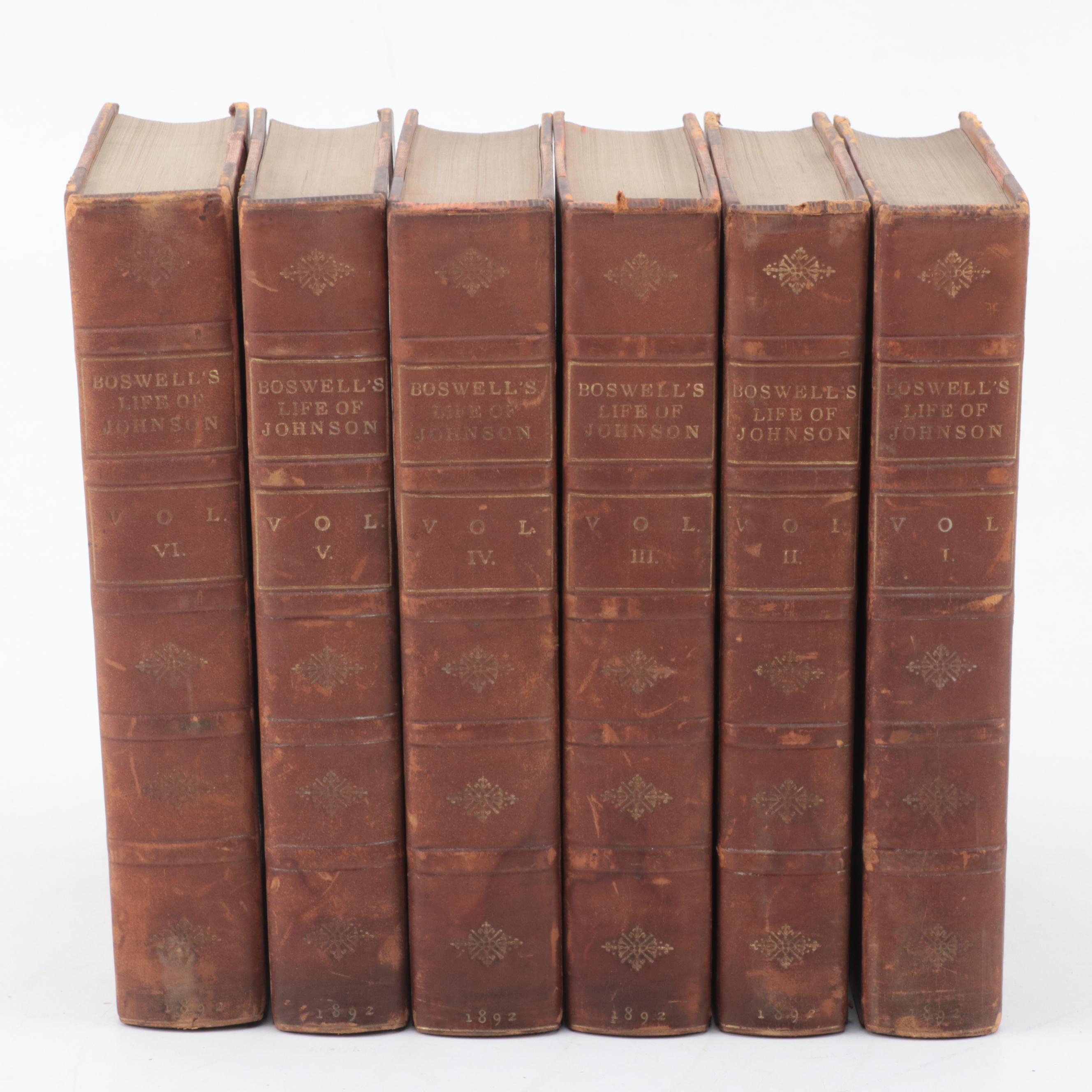 "The Life of Samuel Johnson" Six-Volume Set by James Boswell, 1892