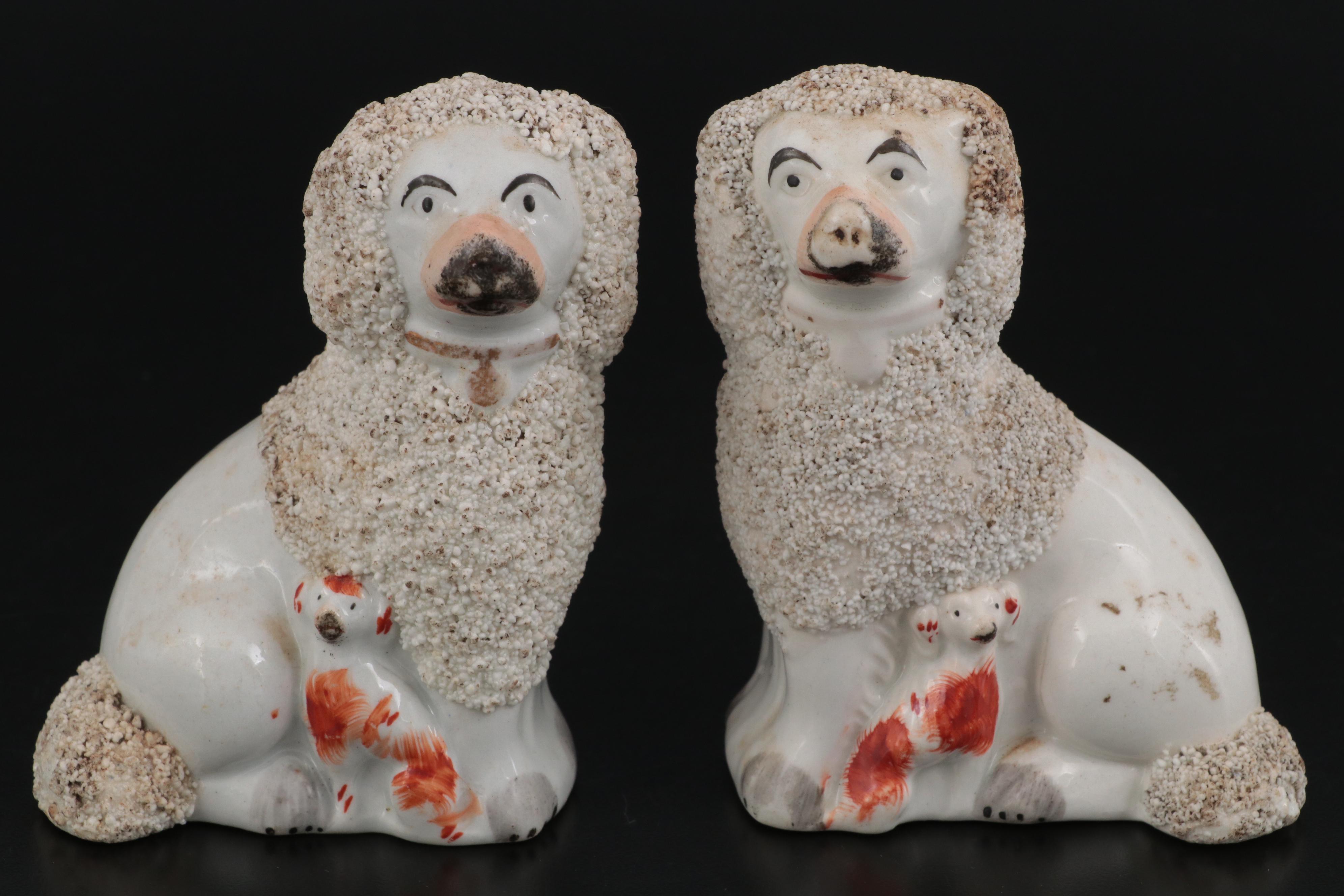 Staffordshire Confetti Poodle Figurines, Mid to Late 19th Century
