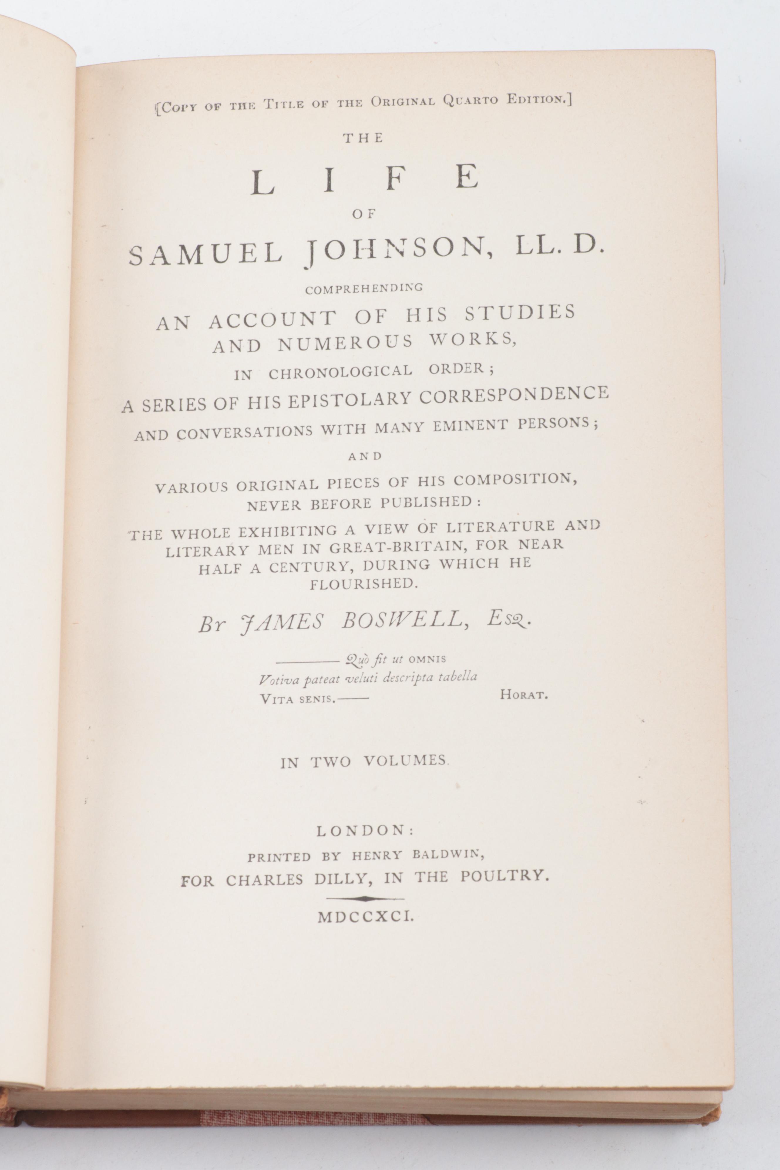 "The Life of Samuel Johnson" Six-Volume Set by James Boswell, 1892